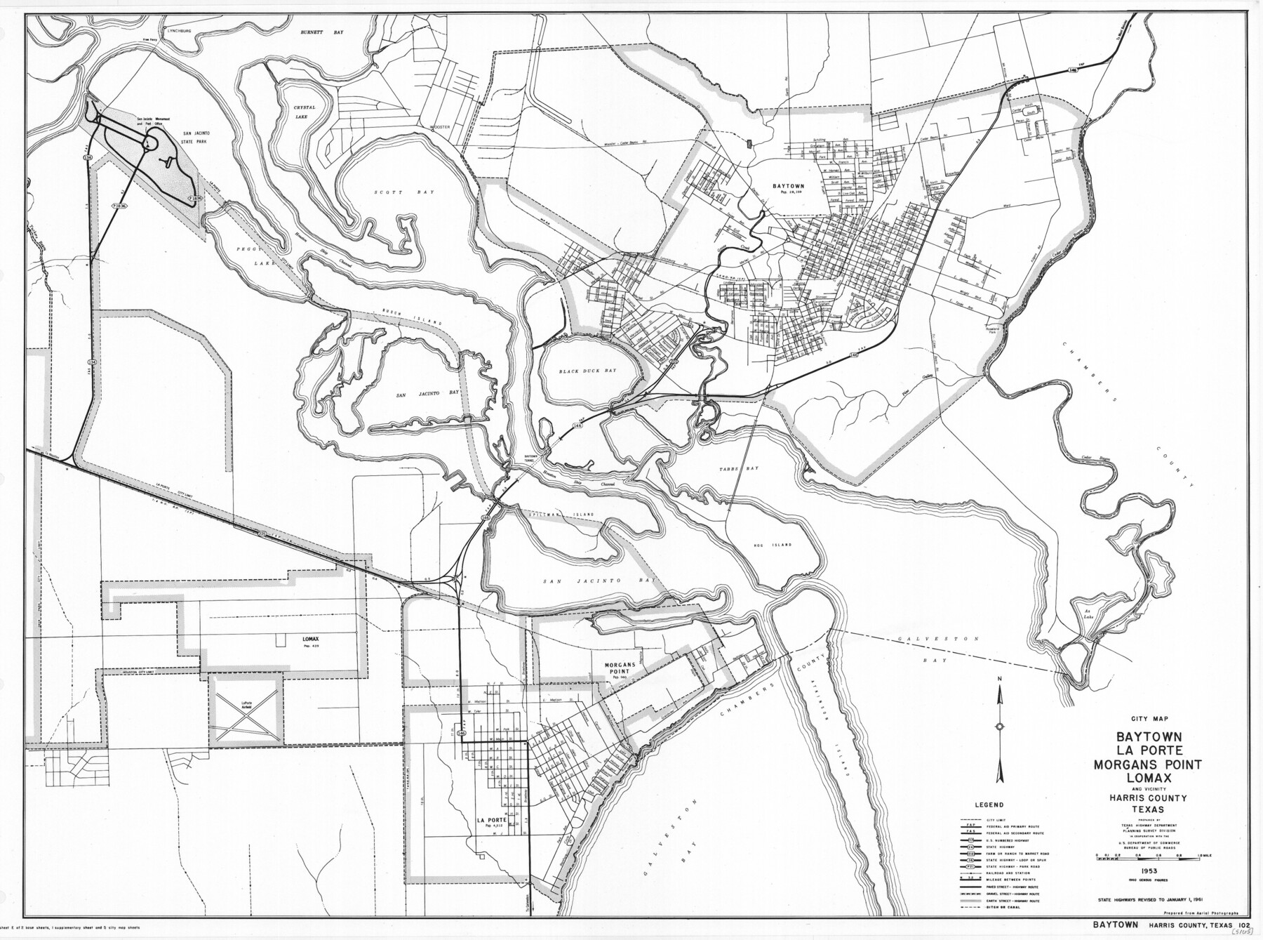 79508, General Highway Map.  Detail of Cities and Towns in Harris County, Texas.  City Map [of] Baytown, Morgan's Point, Lomax, and vicinity, Harris County, Texas, Texas State Library and Archives