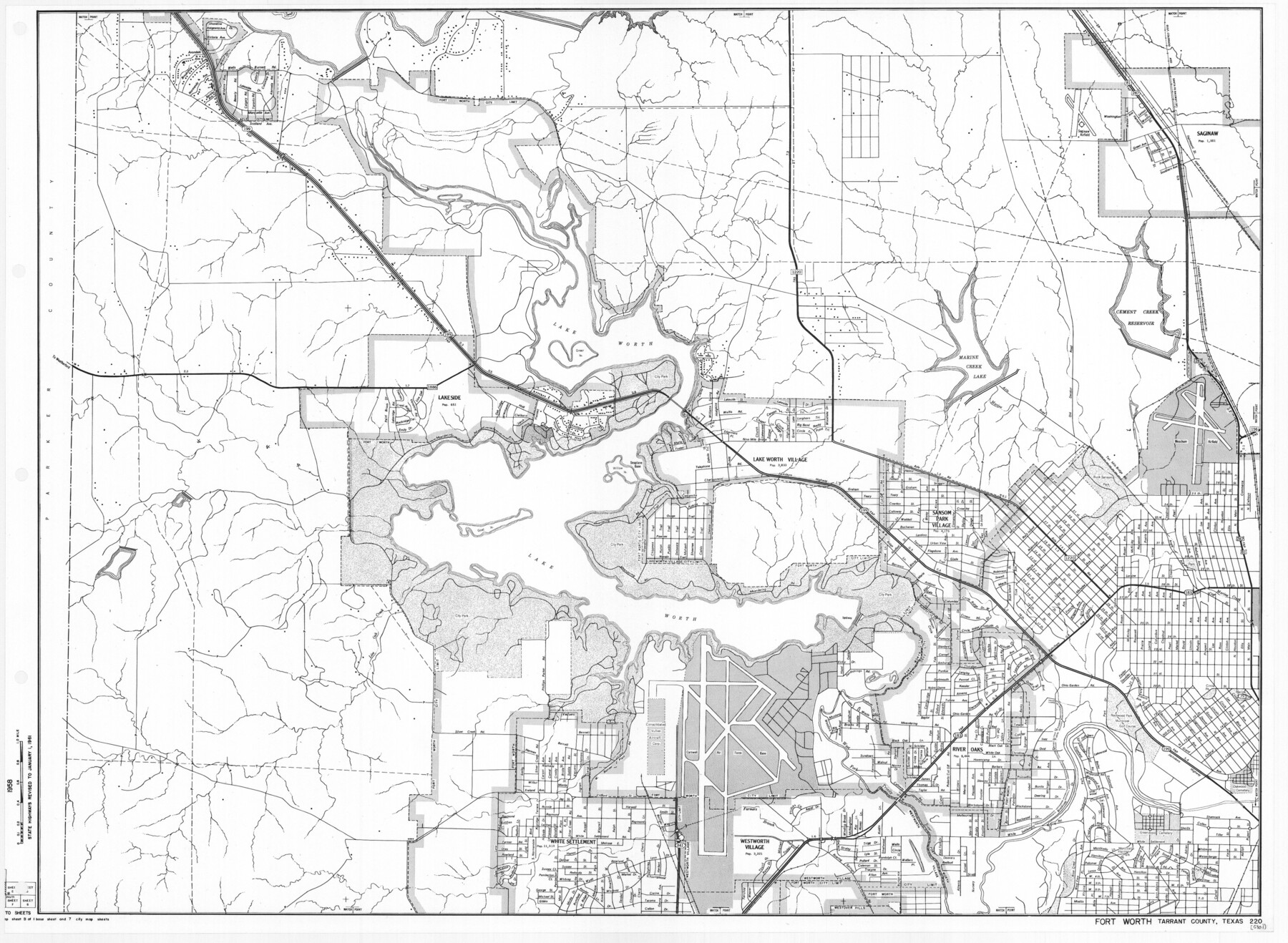 79666, General Highway Map.  Detail of Cities and Towns in Tarrant County, Texas.  City Map, Fort Worth and vicinity, Tarrant County, Texas, Texas State Library and Archives