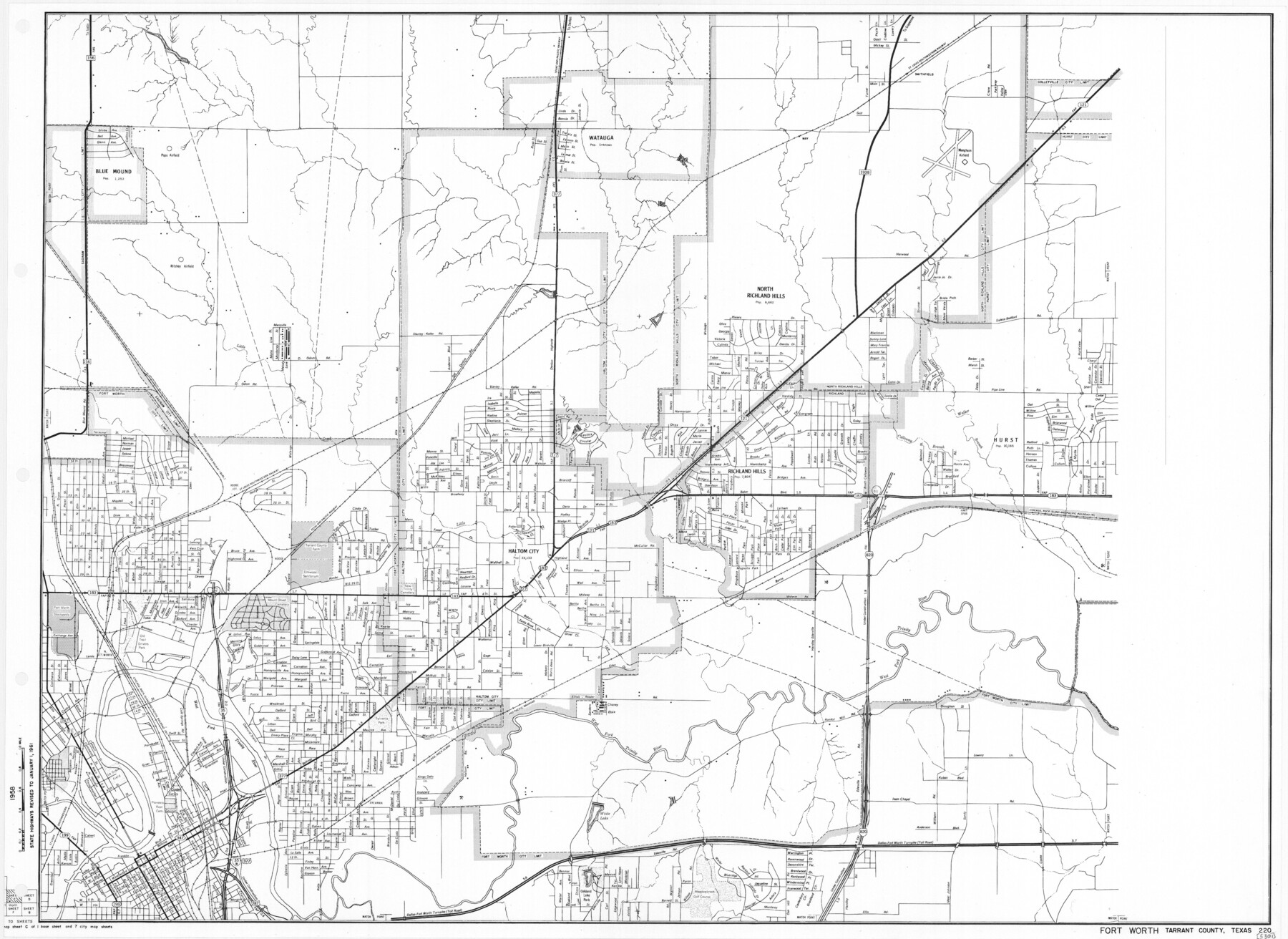 79667, General Highway Map.  Detail of Cities and Towns in Tarrant County, Texas.  City Map, Fort Worth and vicinity, Tarrant County, Texas, Texas State Library and Archives