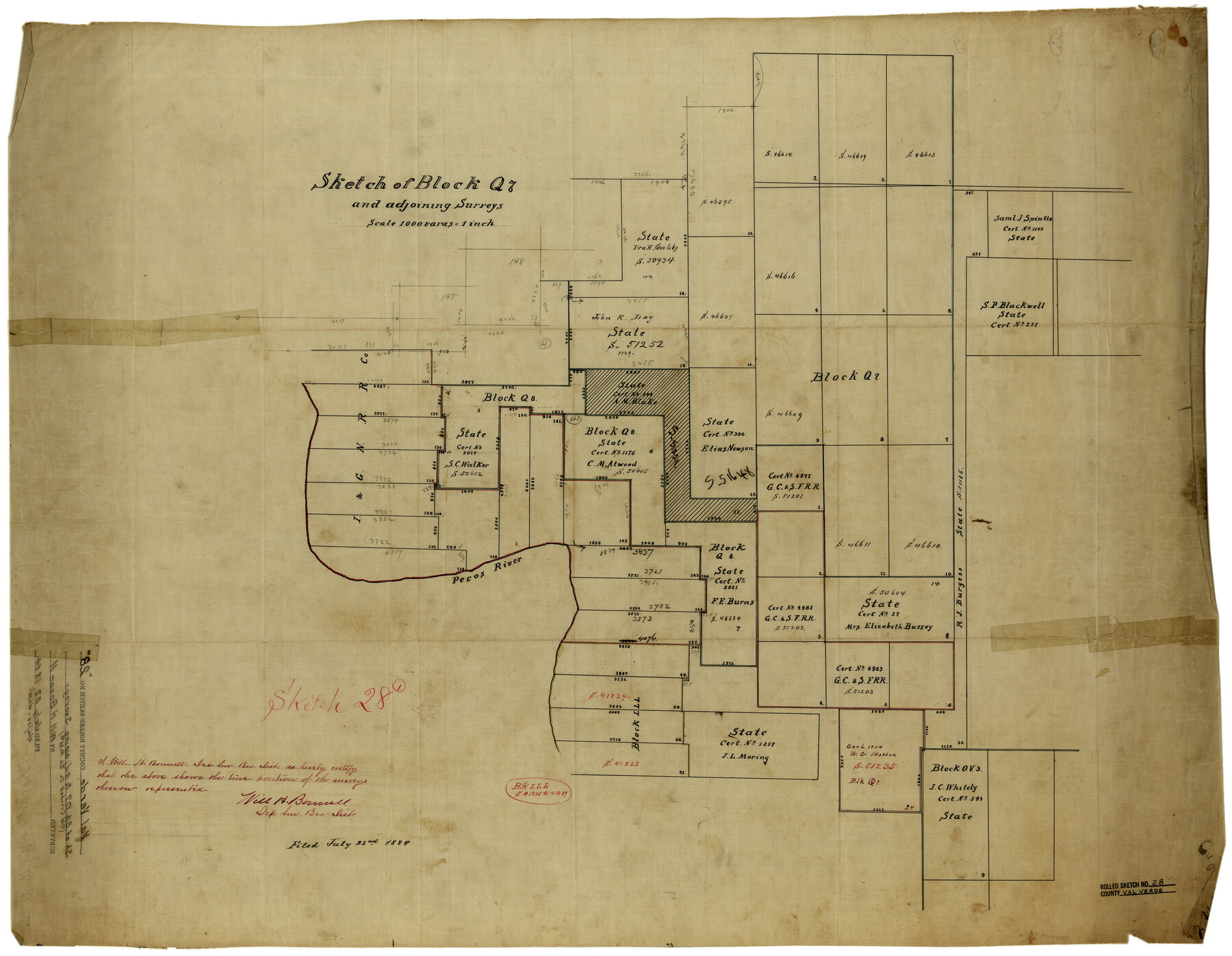 8110, Val Verde County Rolled Sketch 28, General Map Collection
