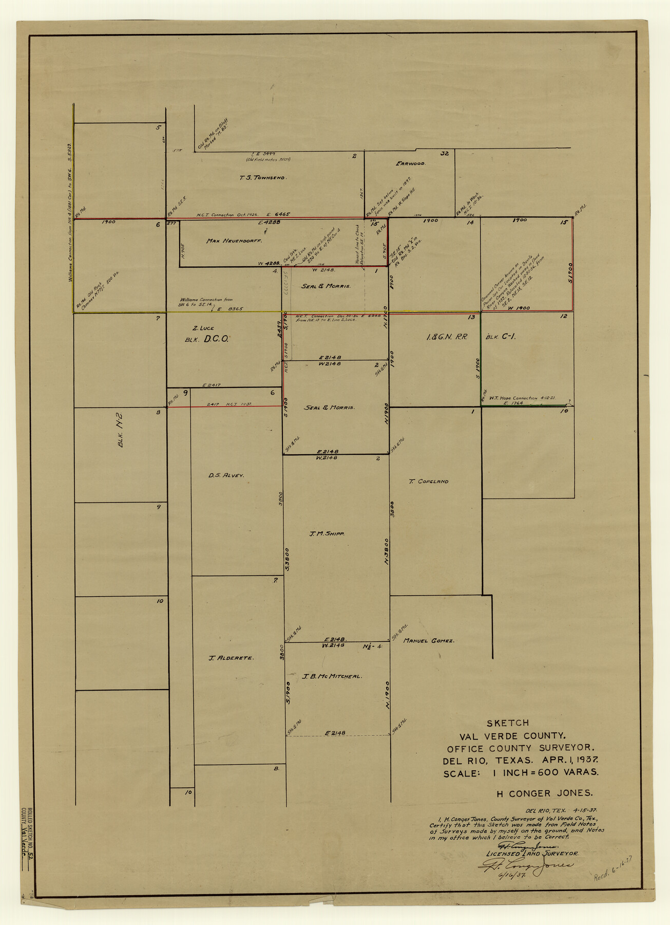 8121, Val Verde County Rolled Sketch 52, General Map Collection