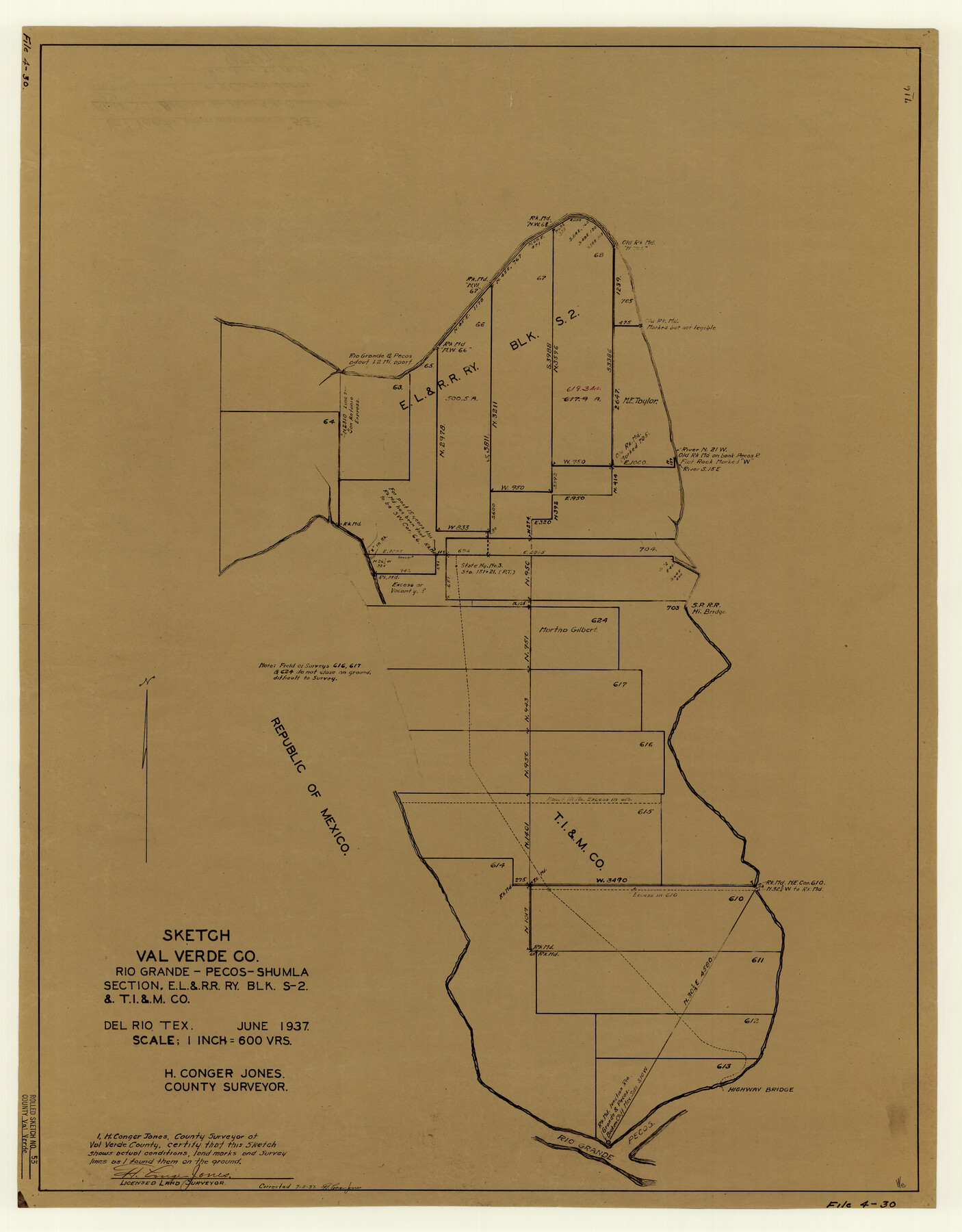8122, Val Verde County Rolled Sketch 53, General Map Collection