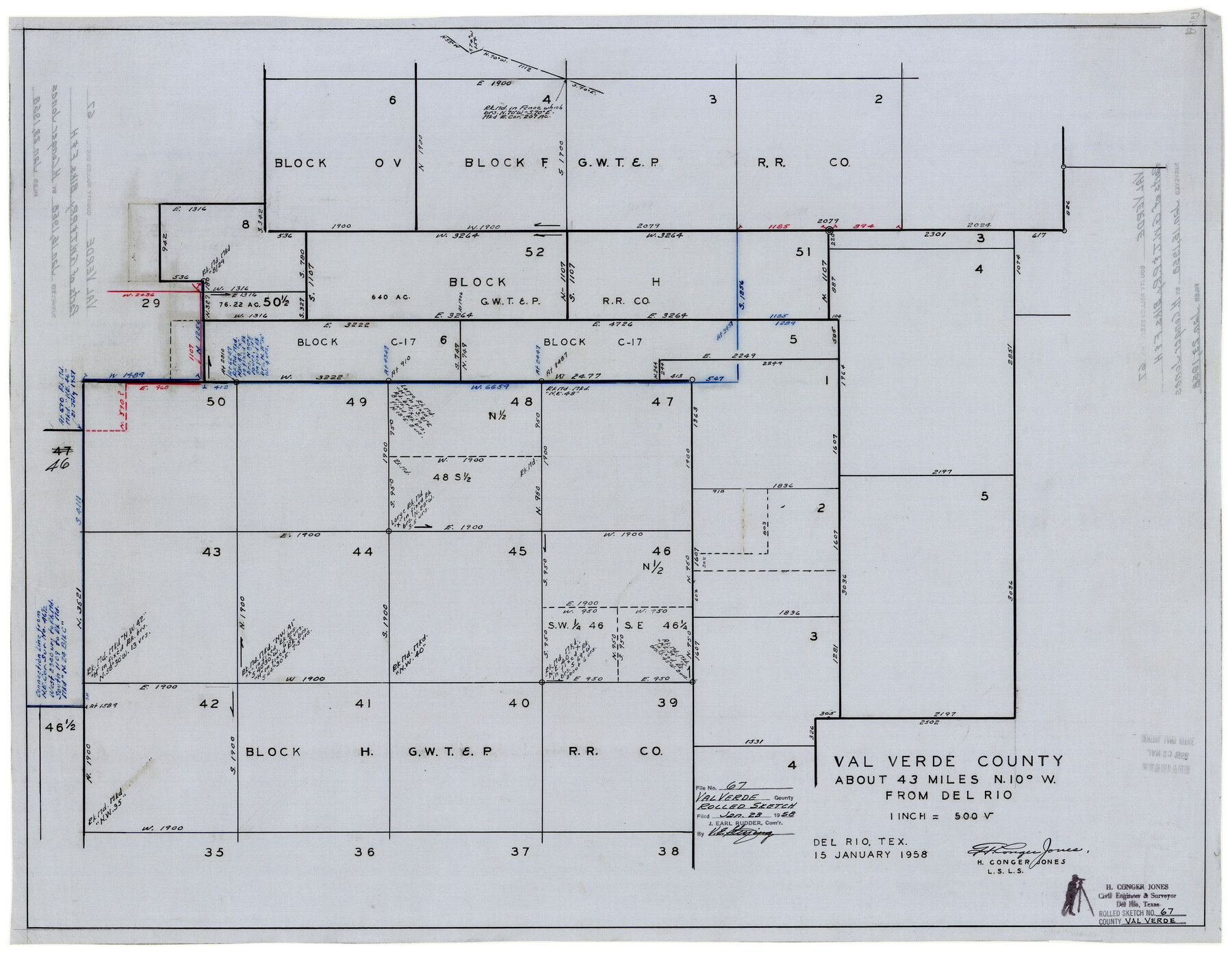 8130, Val Verde County Rolled Sketch 67, General Map Collection
