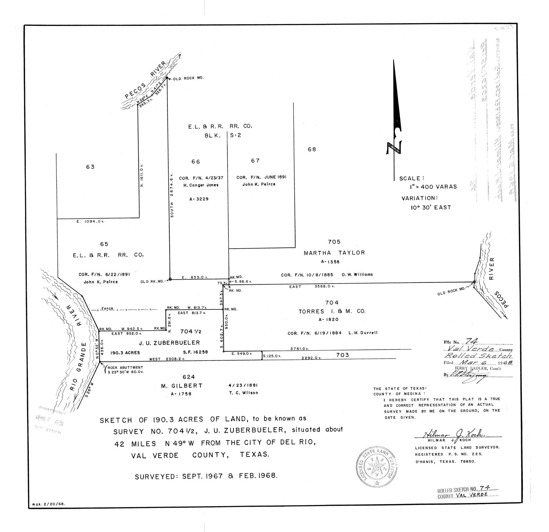 8137, Val Verde County Rolled Sketch 74, General Map Collection