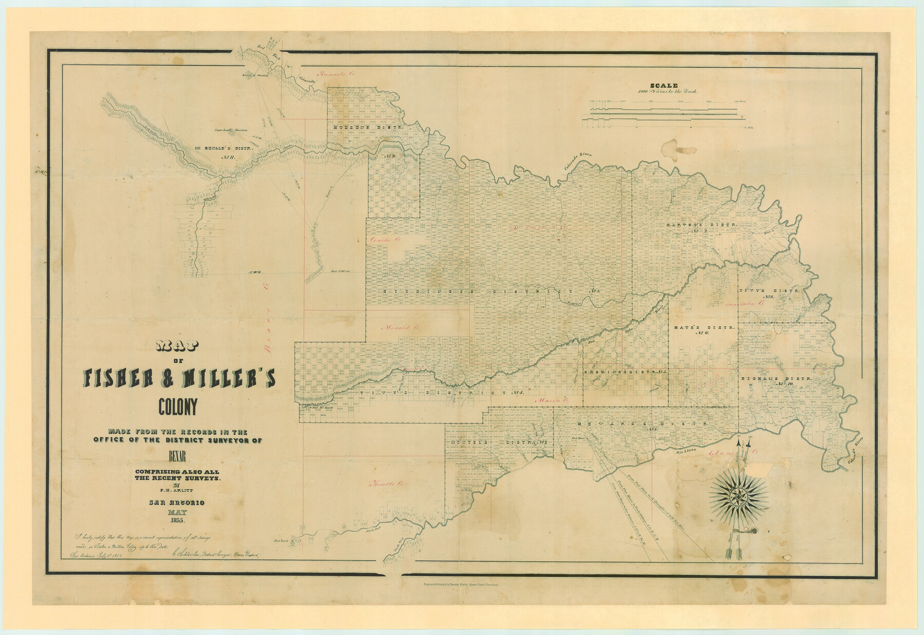 82026, Map of Fisher and Miller's Colony made from the records in the Office of the District Surveyor of Bexar comprising also all the recent surveys, General Map Collection