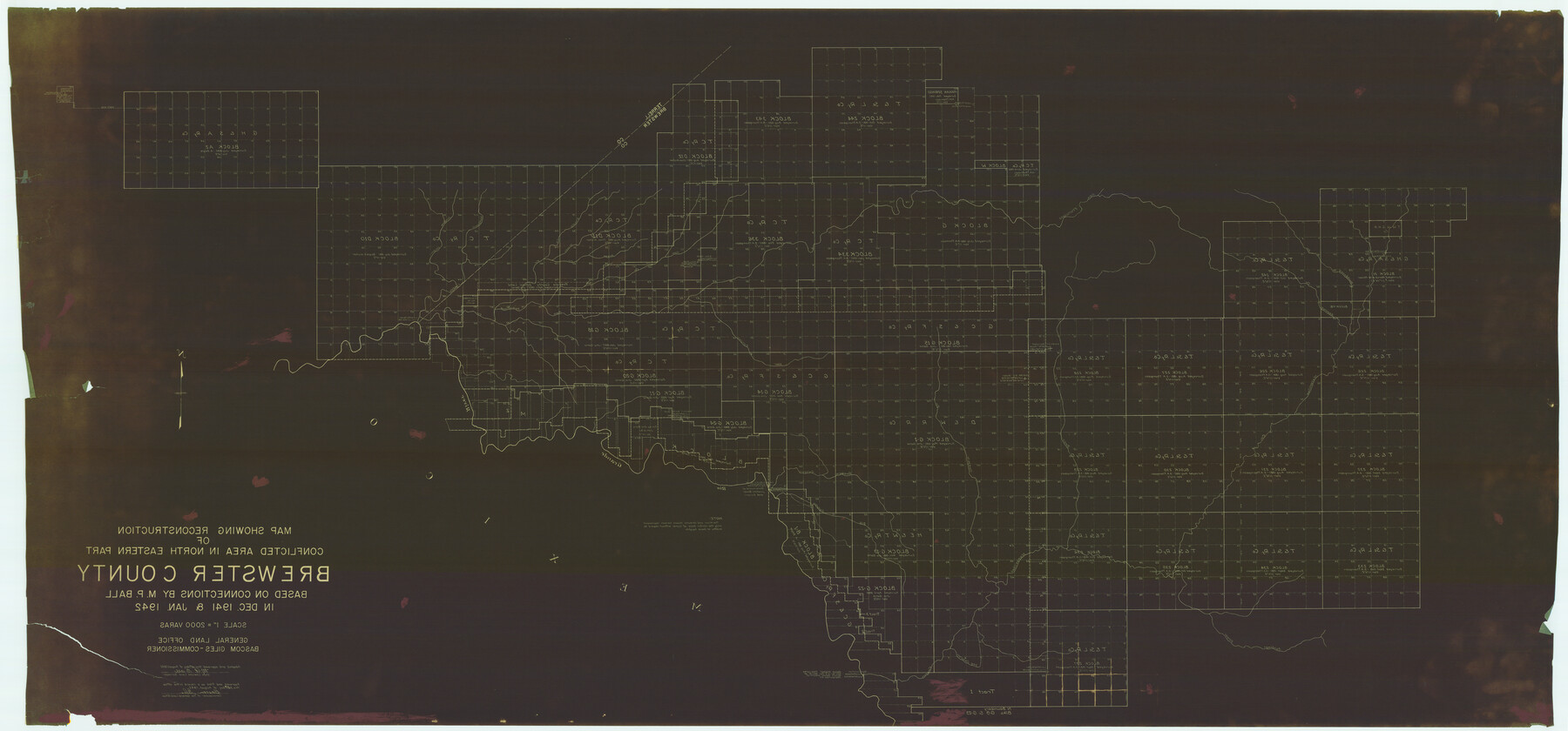 82073, Map Showing Reconstruction of Conflicted Area in North Eastern Part Brewster County Based on Connections by M. P. Ball, General Map Collection