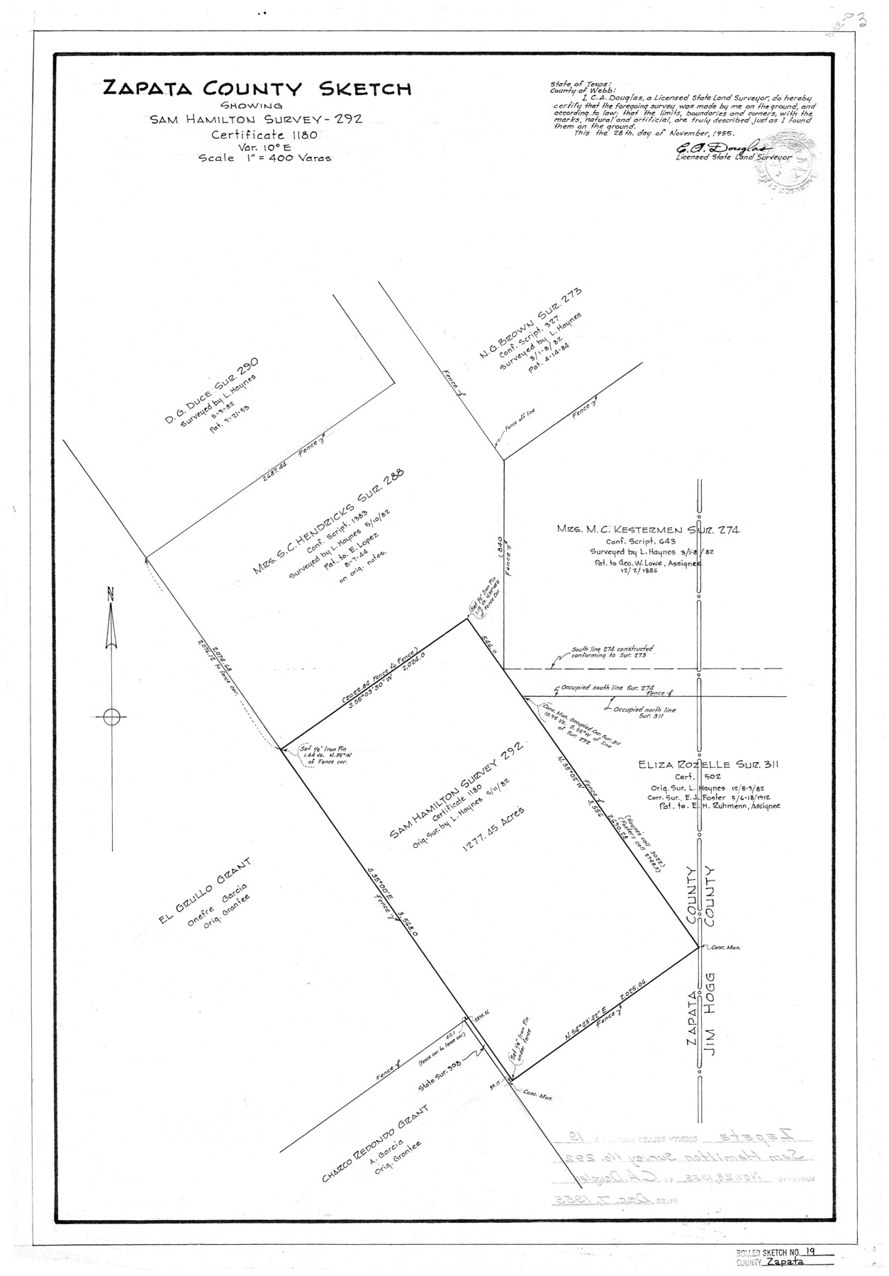 8316, Zapata County Rolled Sketch 19, General Map Collection
