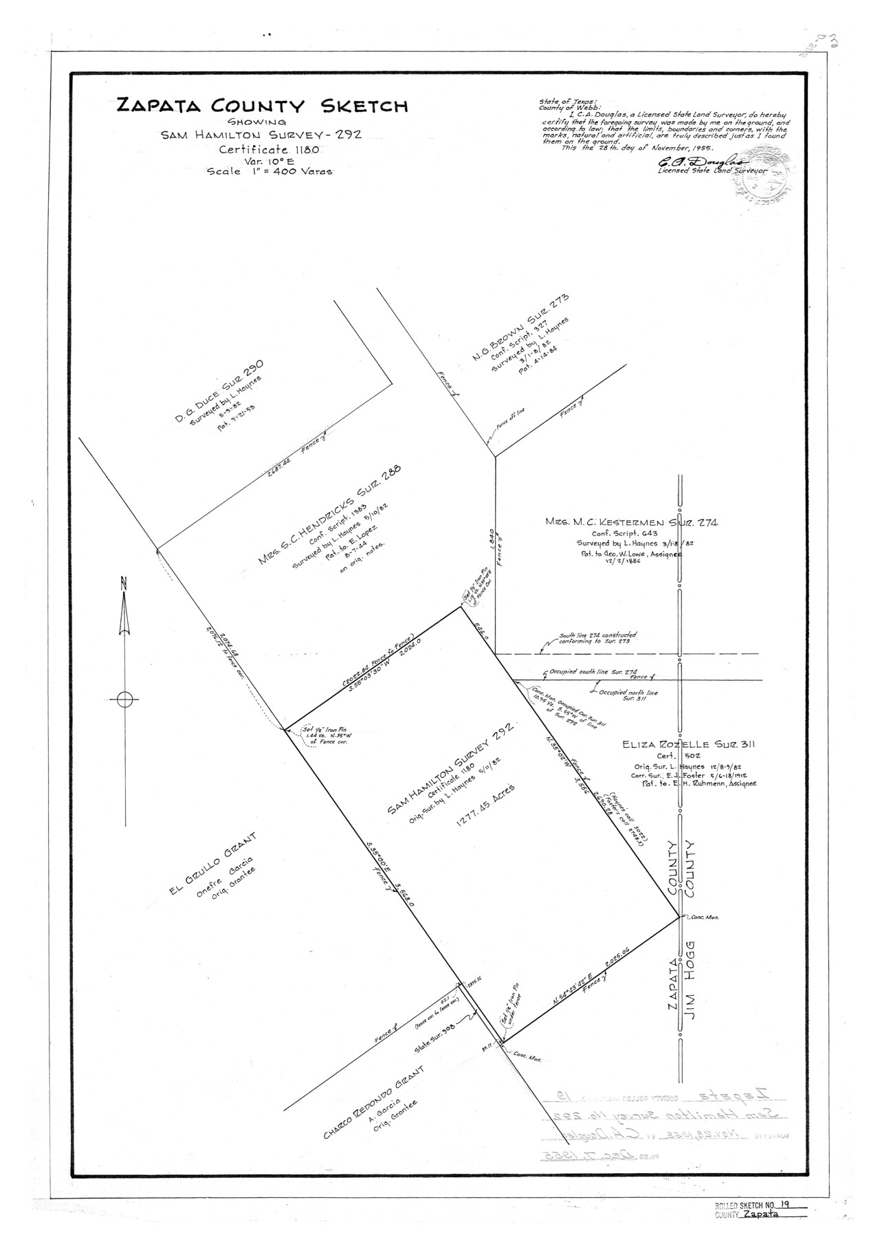 8316, Zapata County Rolled Sketch 19, General Map Collection