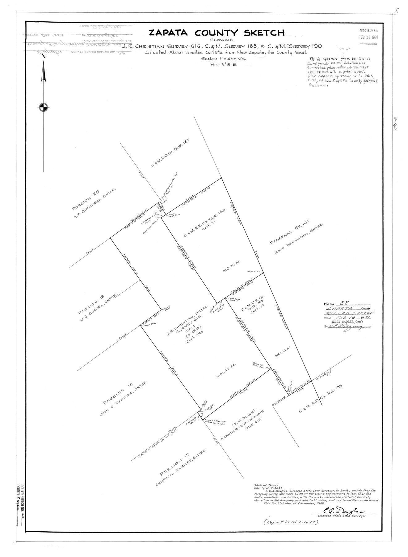 8317, Zapata County Rolled Sketch 22, General Map Collection