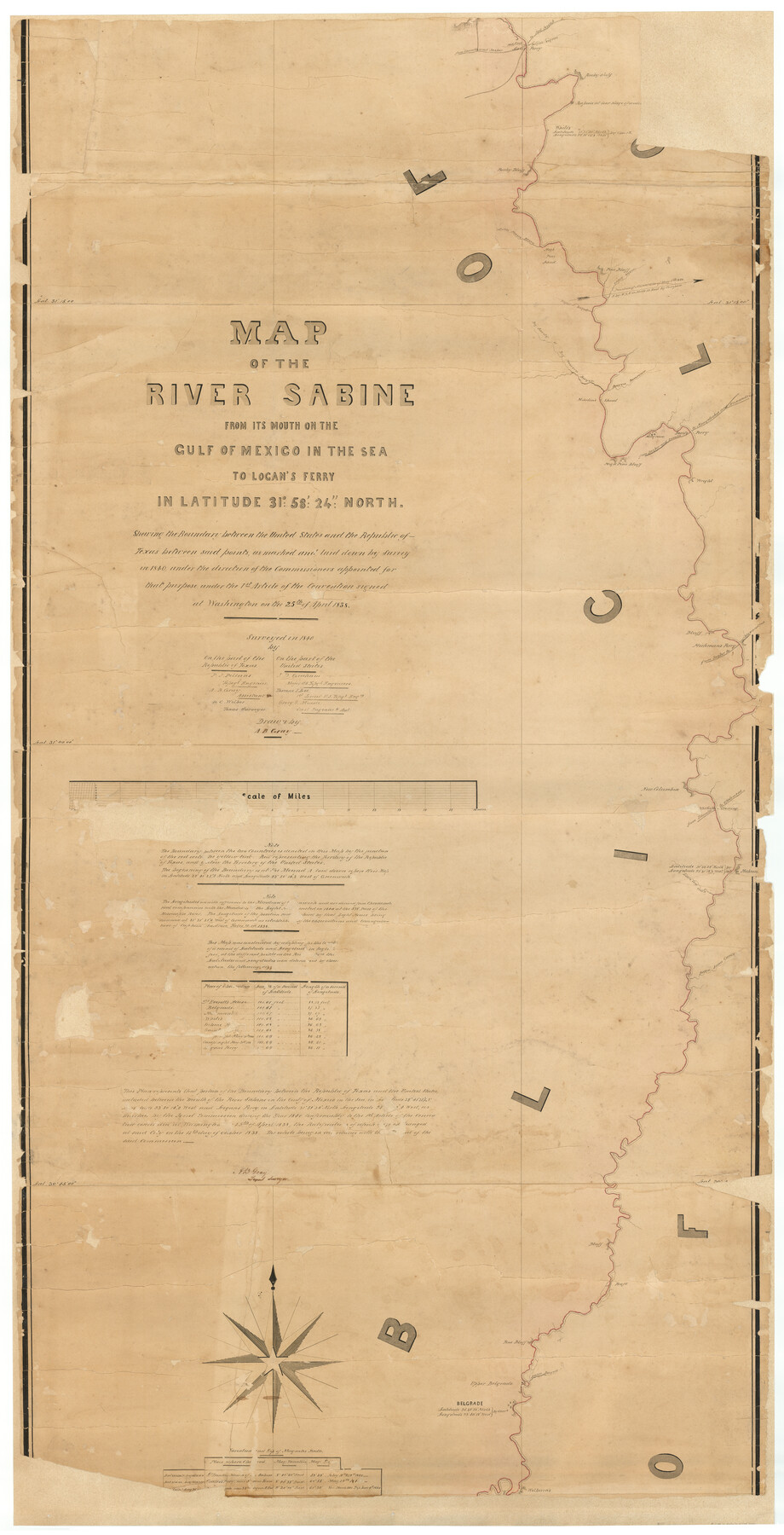 87151, Map of the River Sabine from its mouth on the Gulf of Mexico in the Sea to Logan's Ferry in Latitude 31°58'24" North, General Map Collection