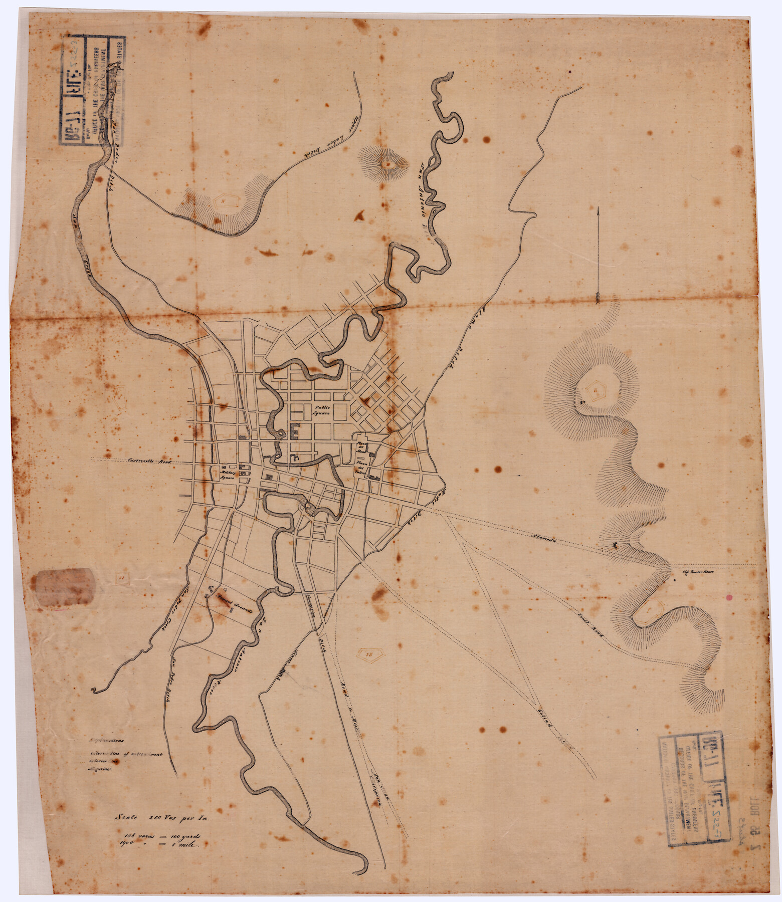 88603, [Map of Area near Alamo showing proposed fortifications], National Archives Digital Map Collection