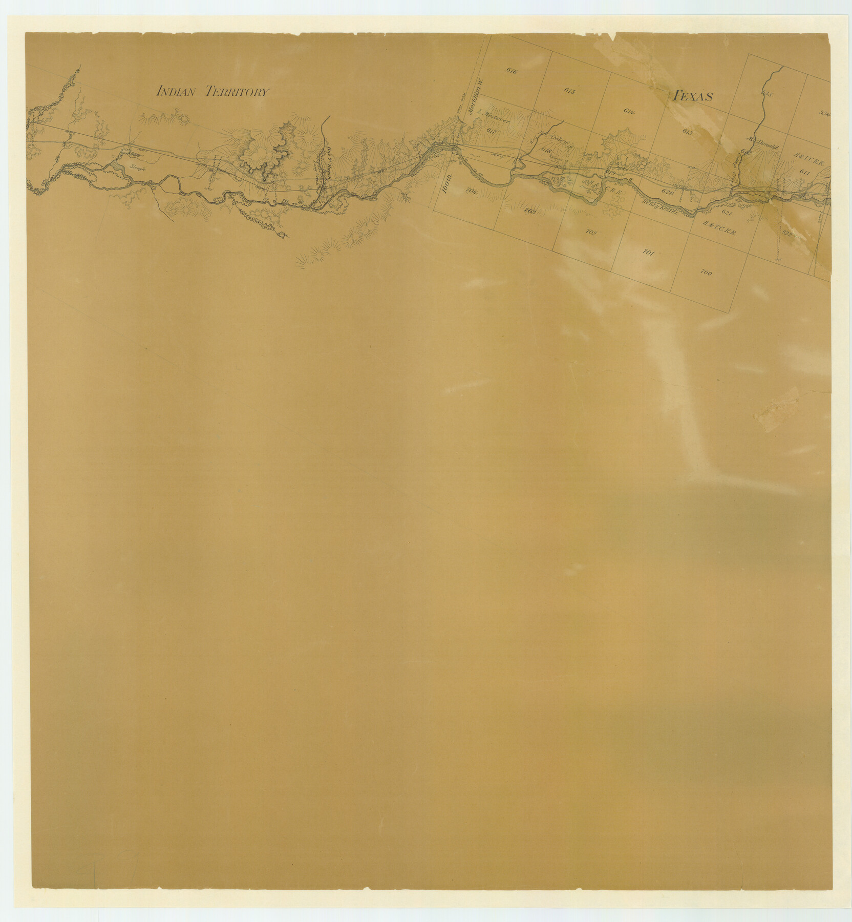 88839, [Location Survey of the Southern Kansas Railway, Kiowa Extension from a point in Drake's Location, in Indian Territory 100 miles from south line of Kansas, continuing up Wolf Creek and South Canadian River to Cottonwood Creek in Hutchinson County], General Map Collection