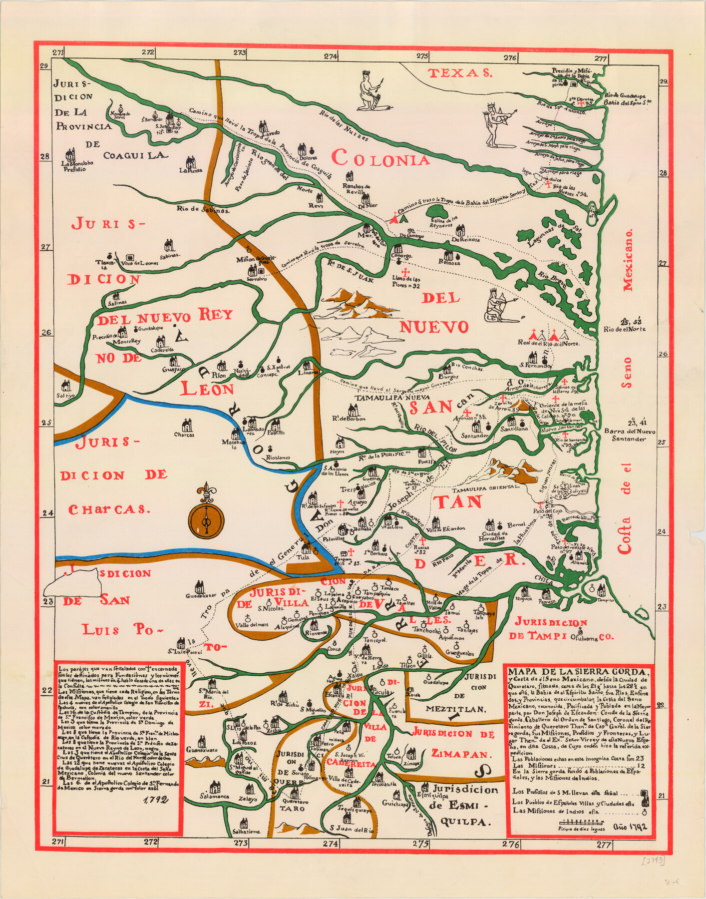 89047, Mapa de la Sierra Gorda y costa del Seno Mexicano desde la ciudad de Querétaro hasta la Bahía del Espíritu Santo, sus rios, ensenadas y provincias pacificadas por Don José de Escandón, Texas State Library and Archives