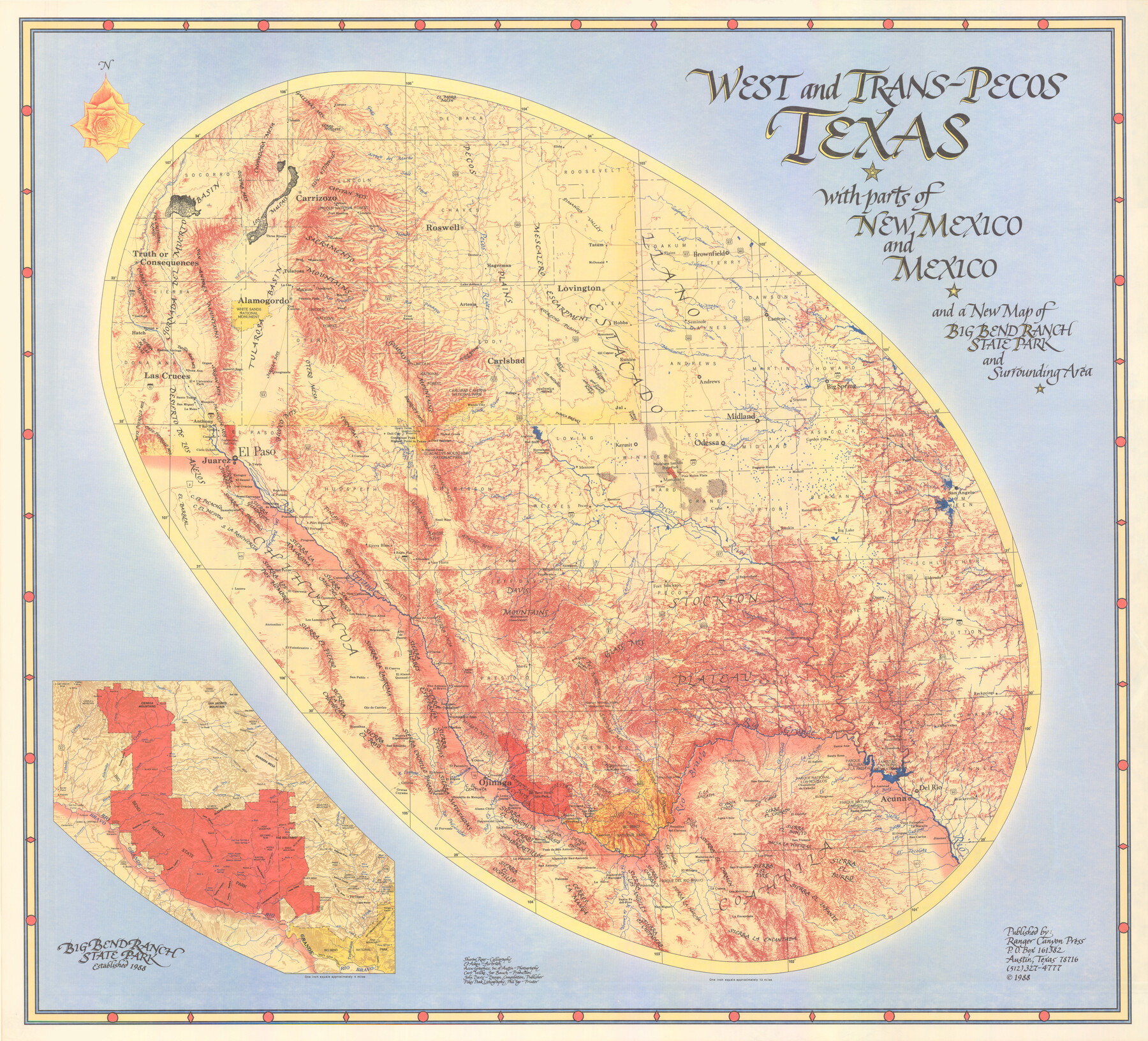 89070, West and Trans-Pecos Texas with parts of New Mexico and Mexico and a New Map of Big Bend Ranch State Park and Surrounding Area, General Map Collection