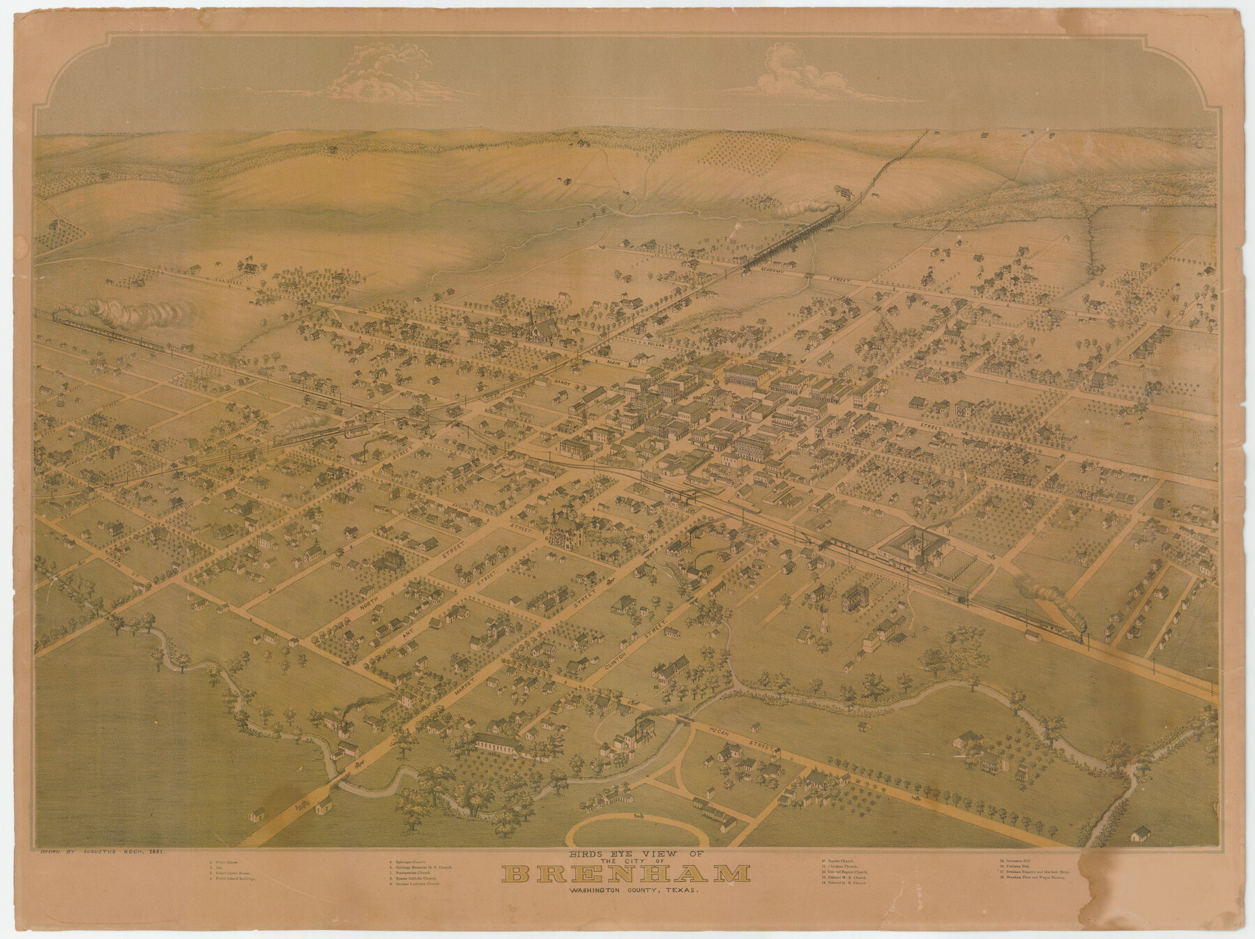 89076, Bird's Eye View of the City of Brenham, Washington County, Texas, Non-GLO Digital Images