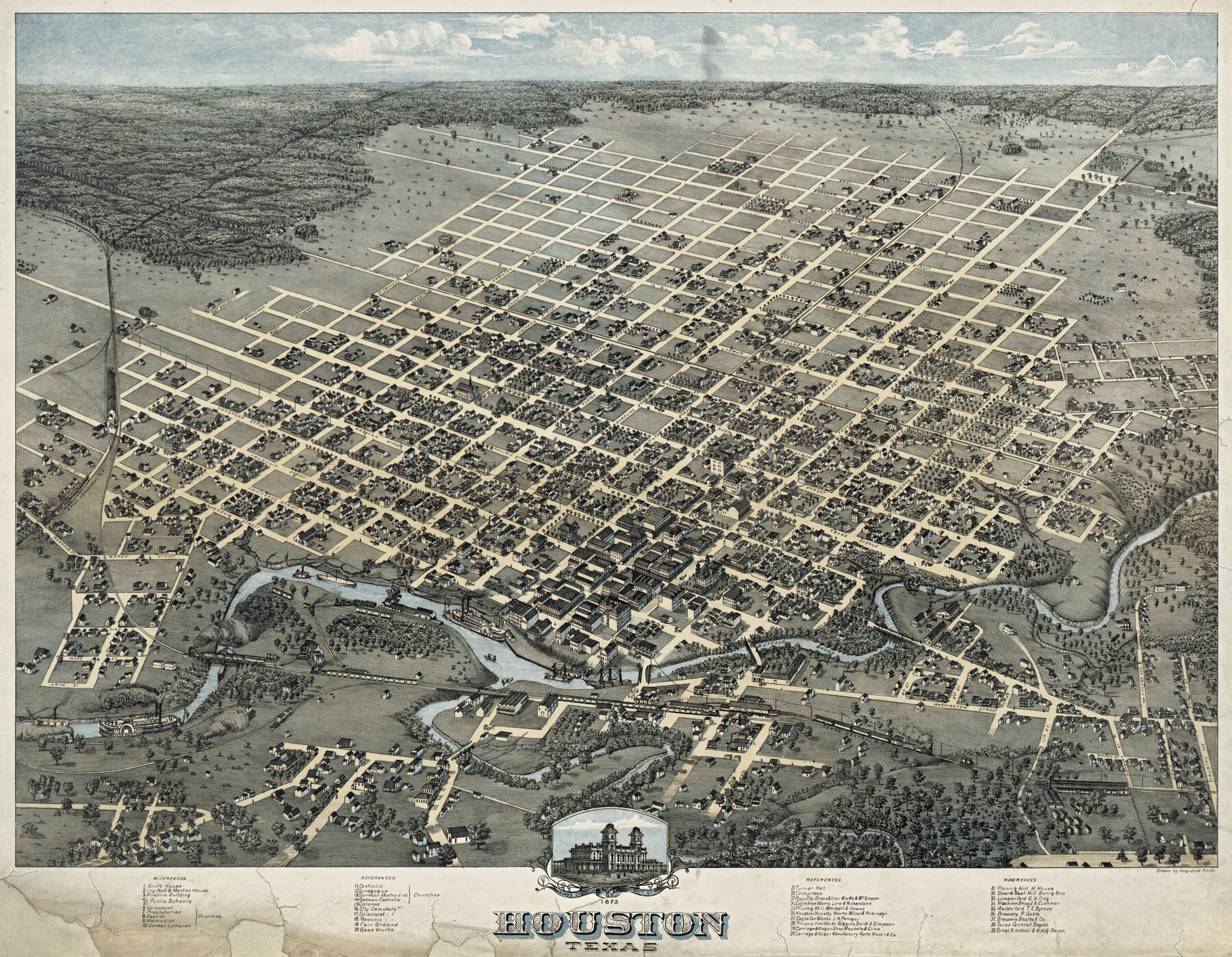 89093, Bird's Eye View of the City of Houston, Texas, Non-GLO Digital Images