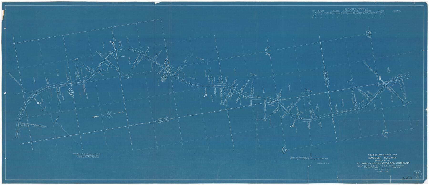 89662, Right-of-way & Track Map Dawson Railway Operated by the El Paso & Southwestern Company Station 810+61.6 to Station 1021+79.7, Twichell Survey Records