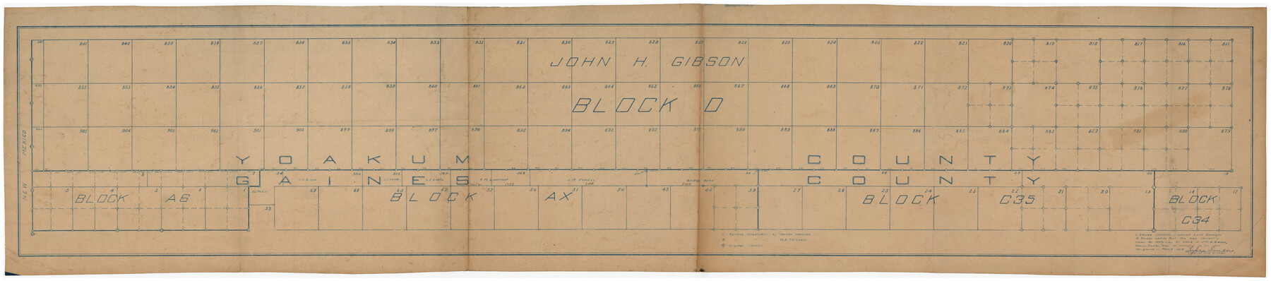 89691, [Yoakum and Gaines County Line Along Block D in Yoakum and Blocks A6, AX, C35 and C34 in Gaines], Twichell Survey Records