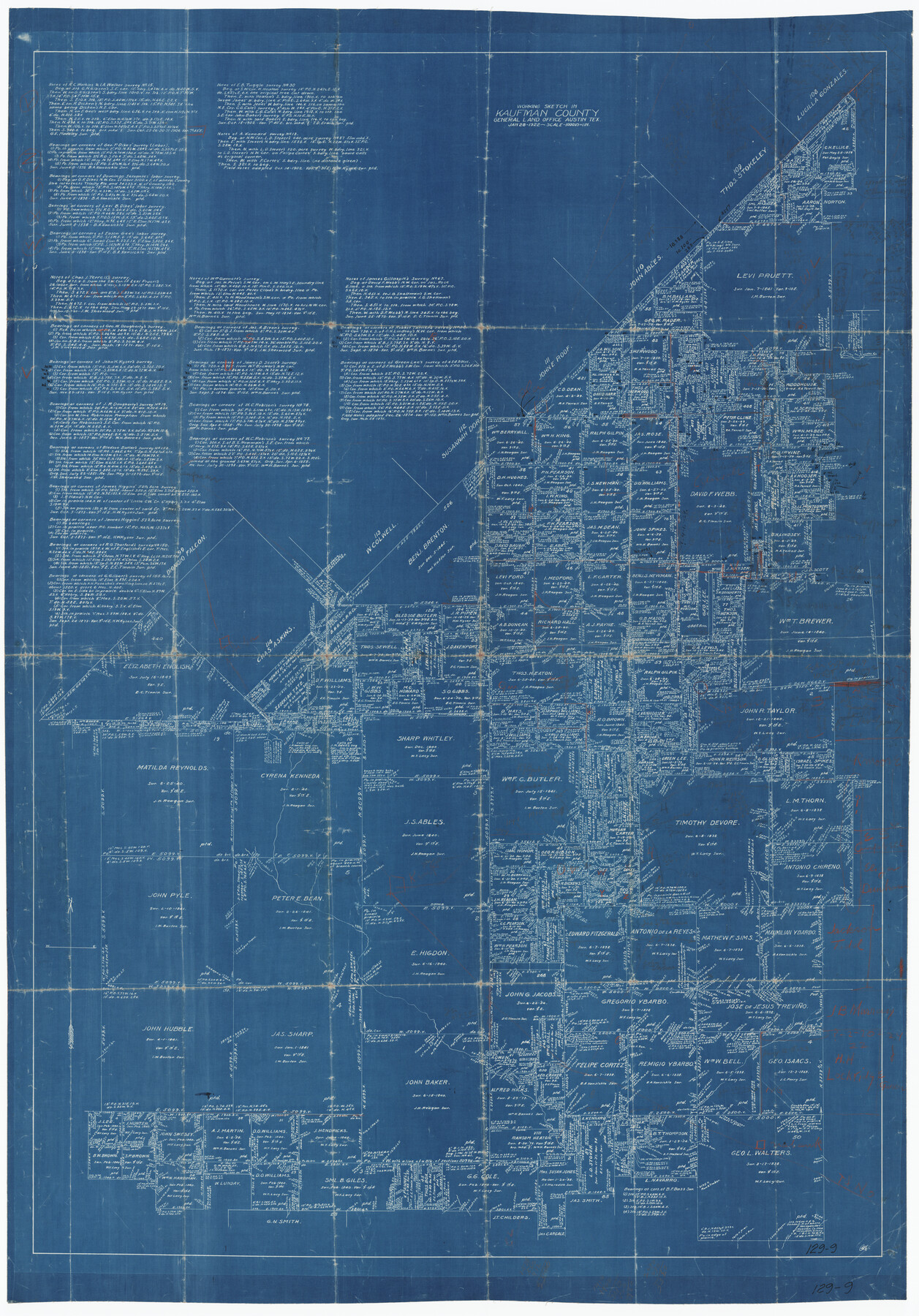 89702, Working Sketch in Kaufman County, Twichell Survey Records