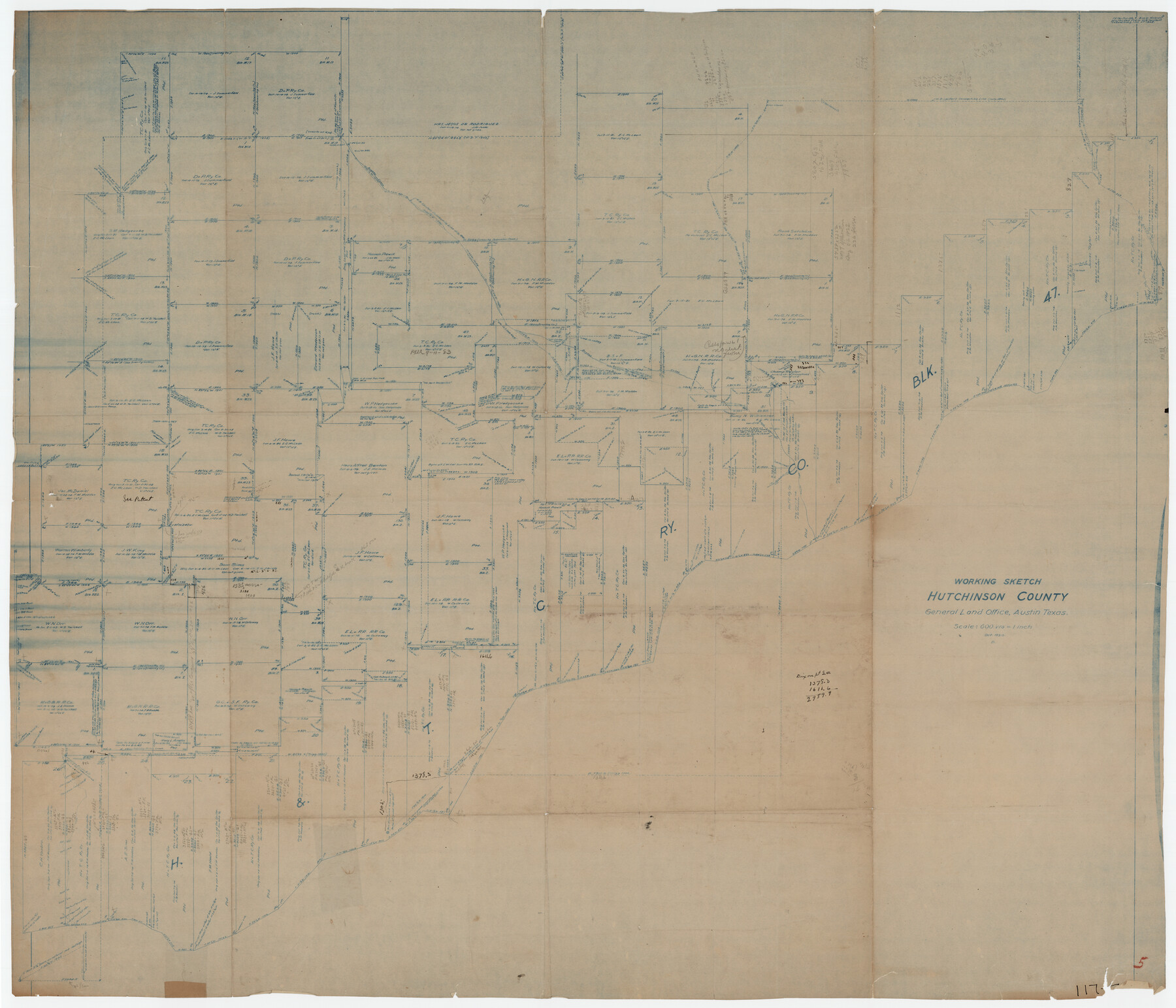 89709, Working Sketch Hutchinson County, Twichell Survey Records