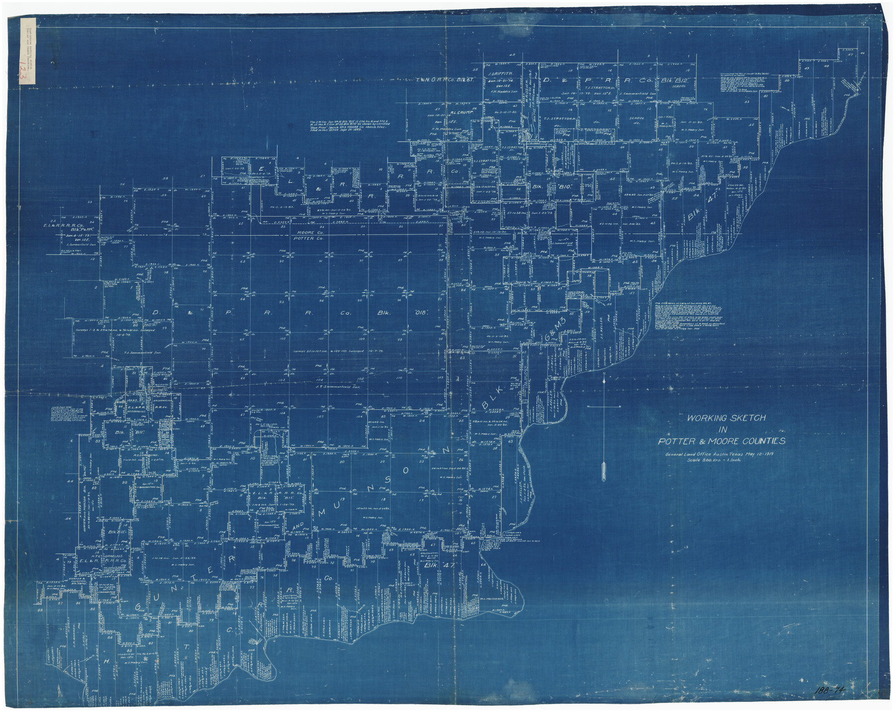 89721, Working Sketch in Potter & Moore Counties, Twichell Survey Records