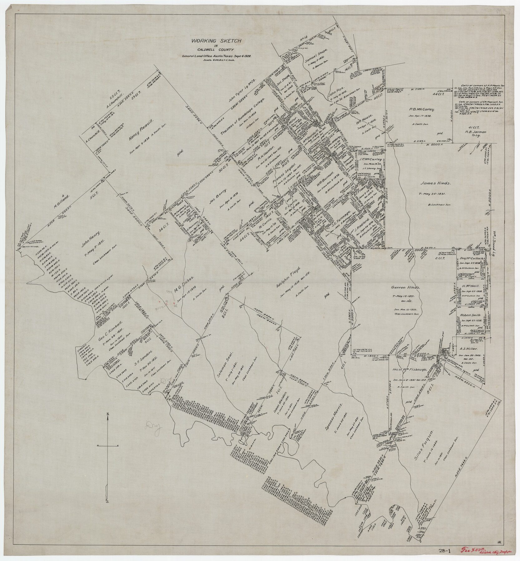 89722, Working Sketch in Caldwell County, Twichell Survey Records