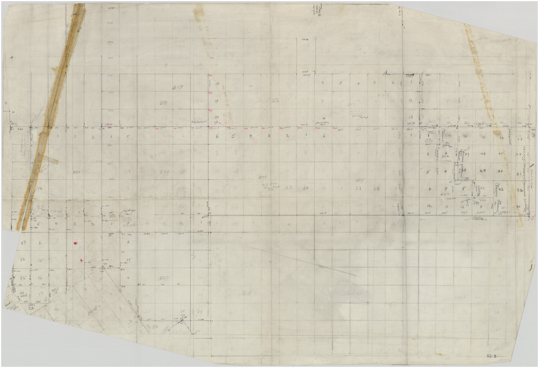 89734, [Pencil sketch showing blocks B17, B20-B28 and surrounding], Twichell Survey Records