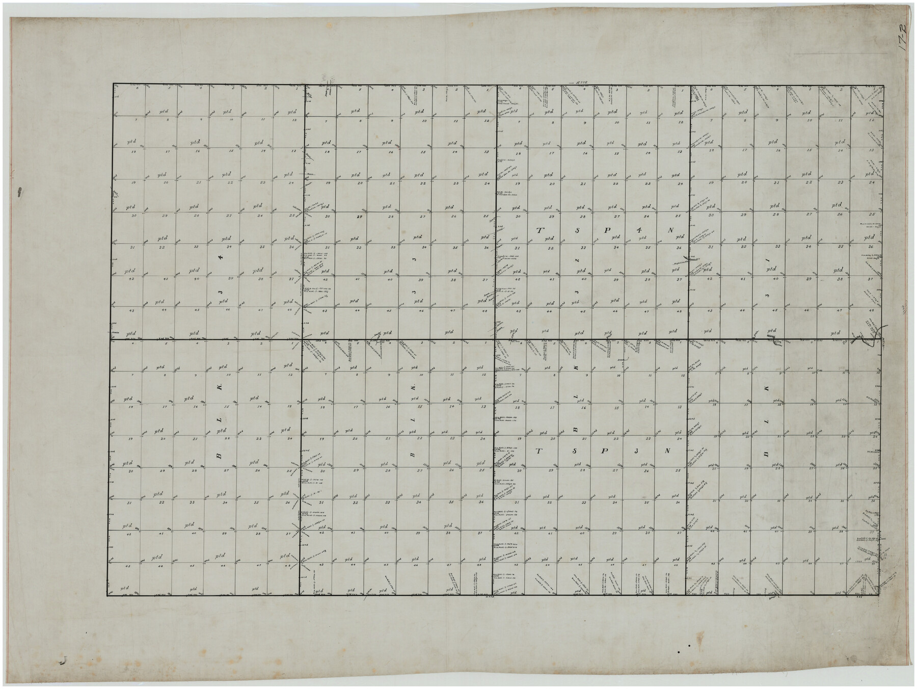 89746, [Sketch of T.&P. Blocks 31-34, Tsp. 3N & 4N], Twichell Survey Records