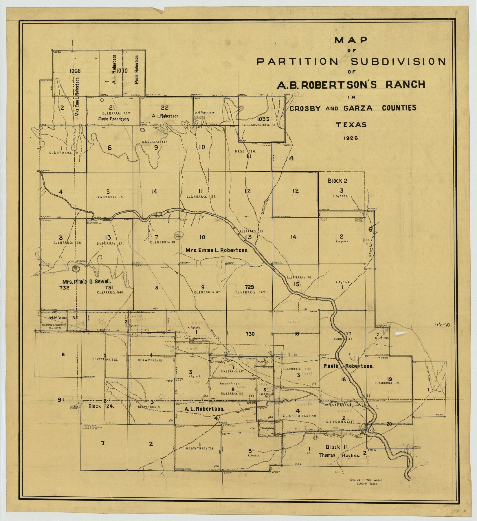 89755, Map of Partition Subdivision of A.B. Robertson's Ranch in Crosby and Garza Counties, Texas 1926, Twichell Survey Records