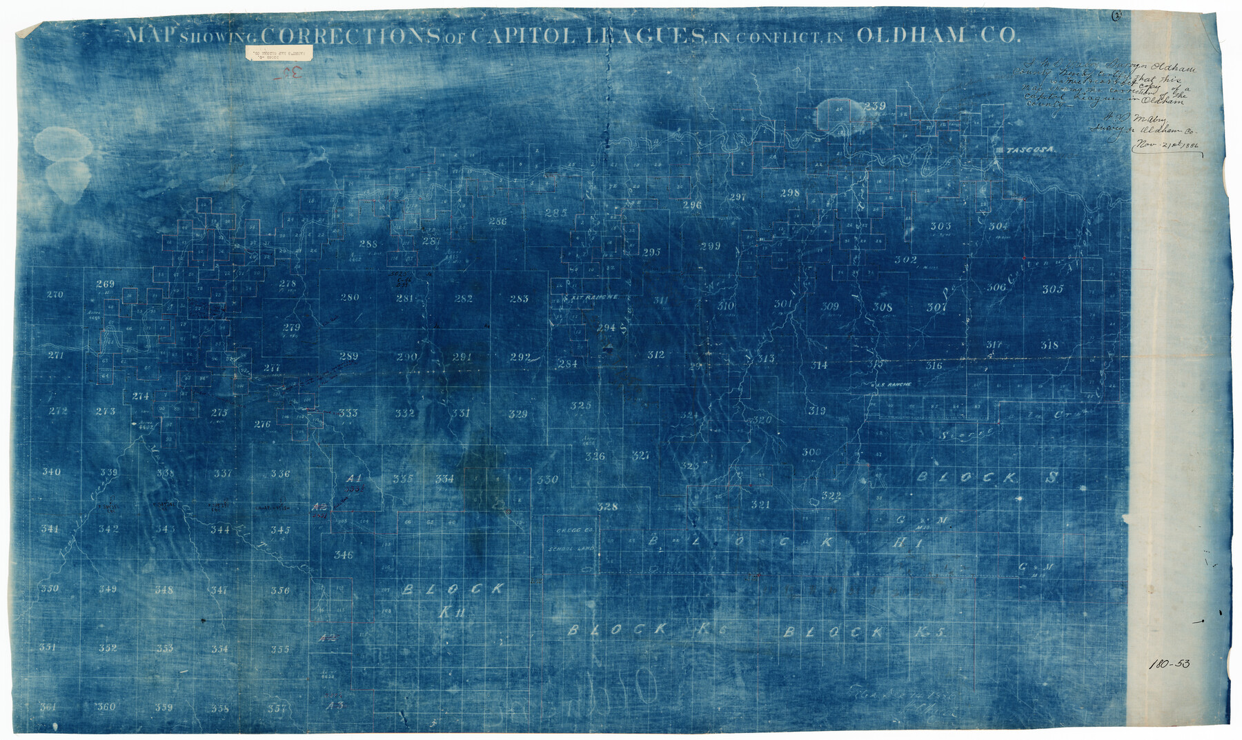 89800, Map Showing Corrections of Capitol Leagues in Conflict in Oldham Co., Twichell Survey Records