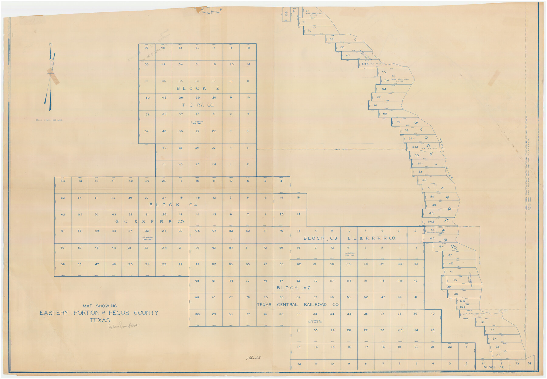 89835, Map Showing Eastern Portion of Pecos County, Texas, Twichell Survey Records