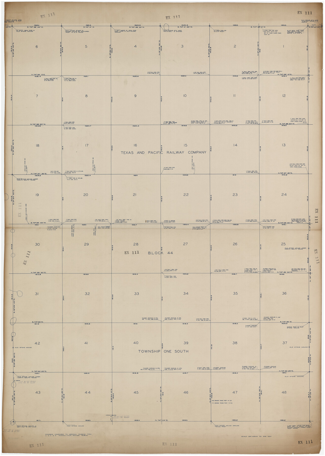 89845, [Texas and Pacific Railway Company, Block 44, Township One South], Twichell Survey Records