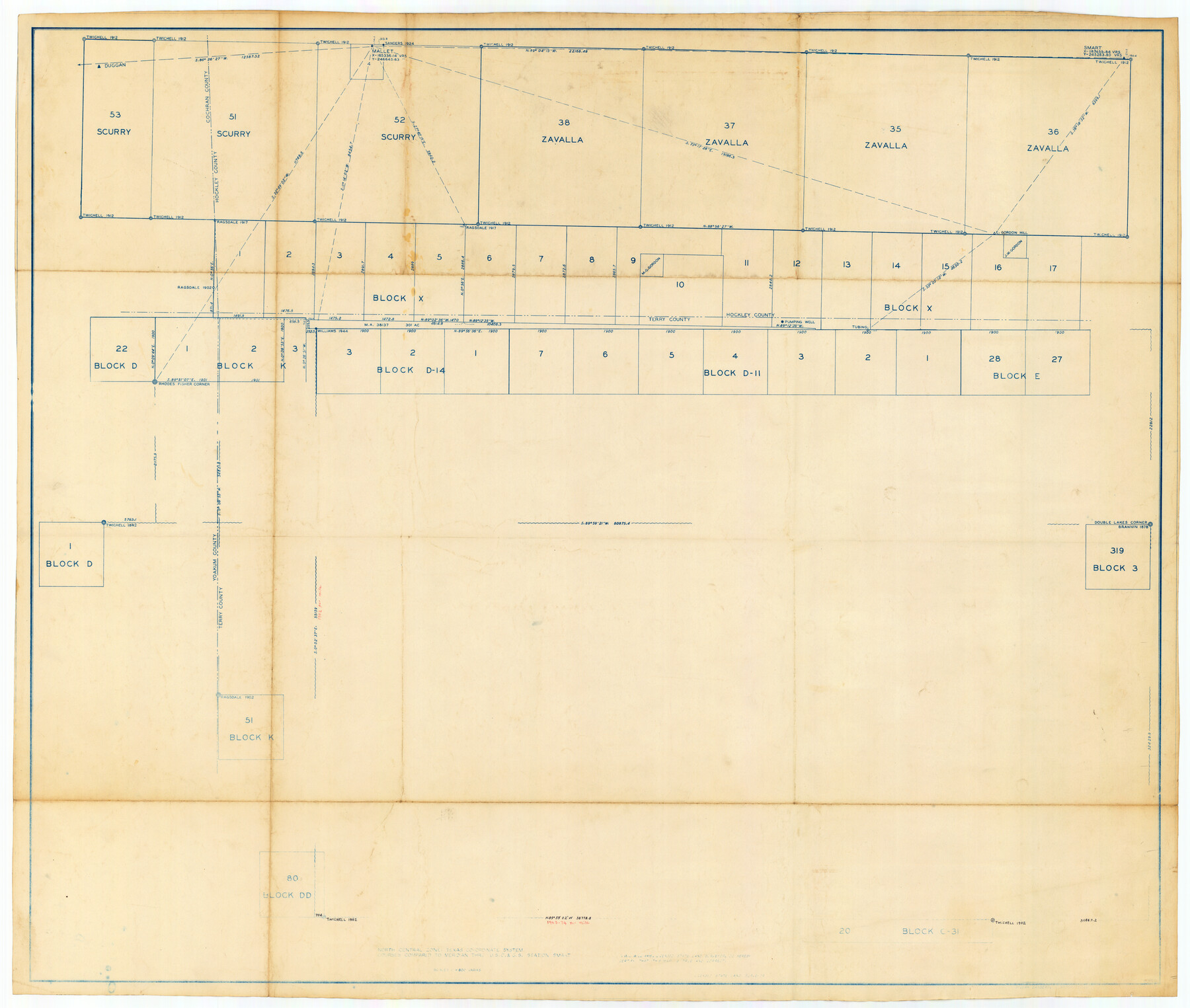 89883, Sketch showing parts of Terry, Yoakum, Hockley, Cochran Counties, Twichell Survey Records