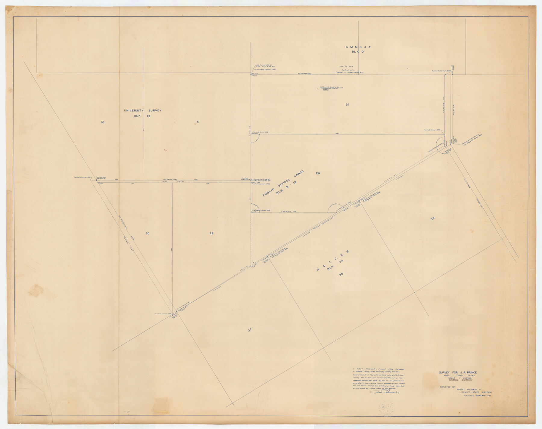 89905, Survey for J. R. Prince, Ward County, Texas, Twichell Survey Records