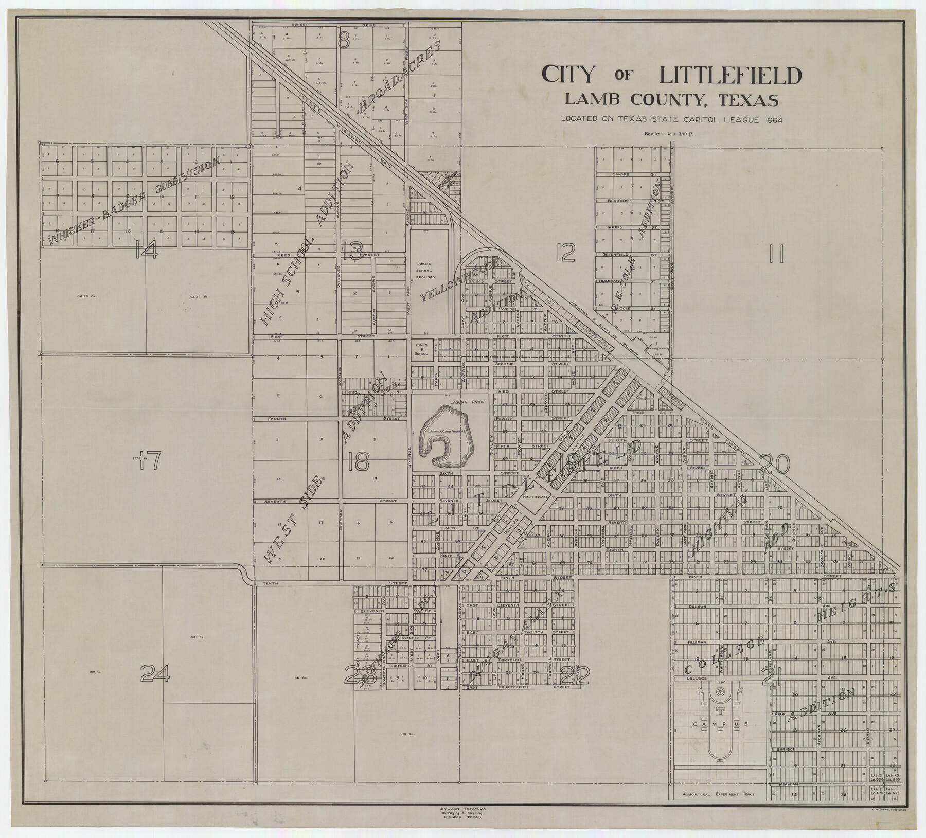 89911, City of Littlefield Lamb County Texas Located on Texas State Capitol League 664, Twichell Survey Records