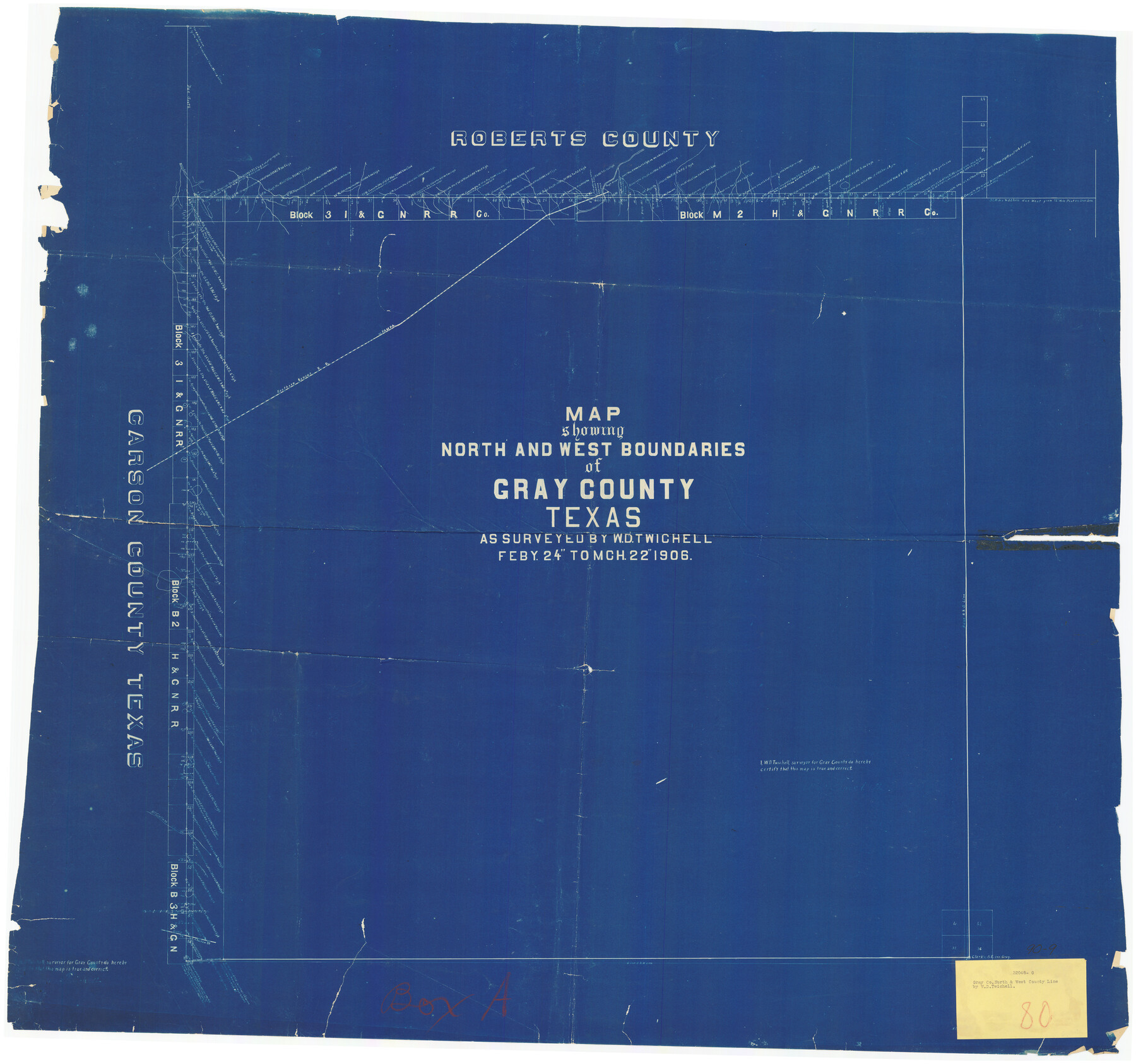 89942, Map Showing North and West Boundaries of Gray County, Texas, Twichell Survey Records