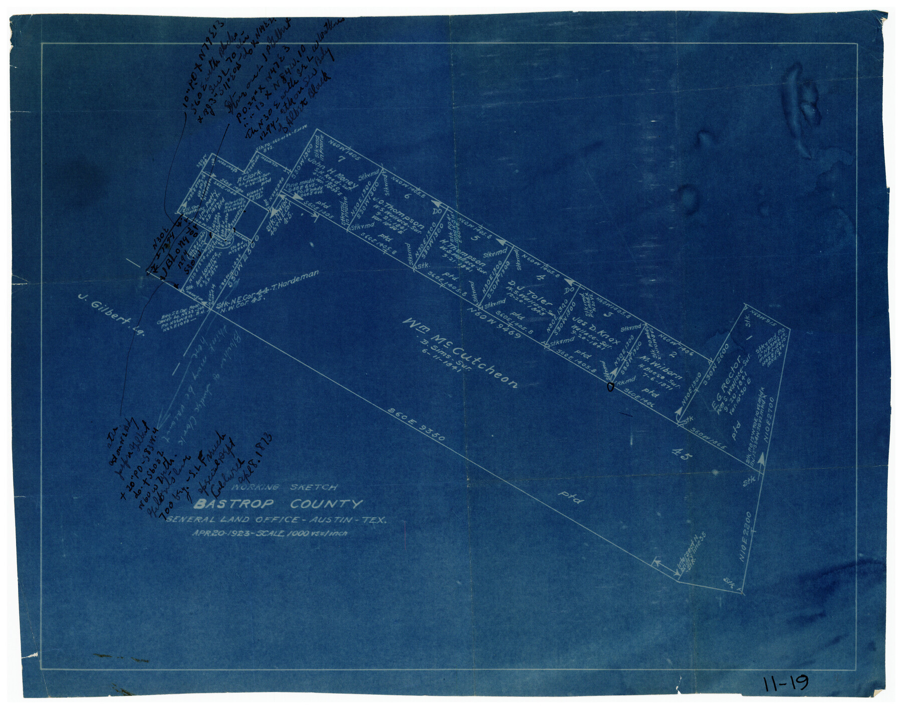 90117, Working Sketch Bastrop County, Twichell Survey Records