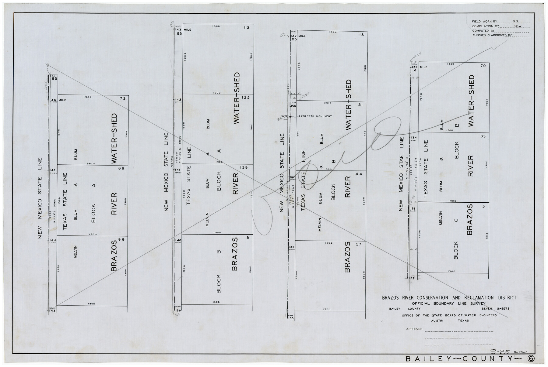 90125, Brazos River Conservation and Reclamation District Official Boundary Line Survey, Twichell Survey Records