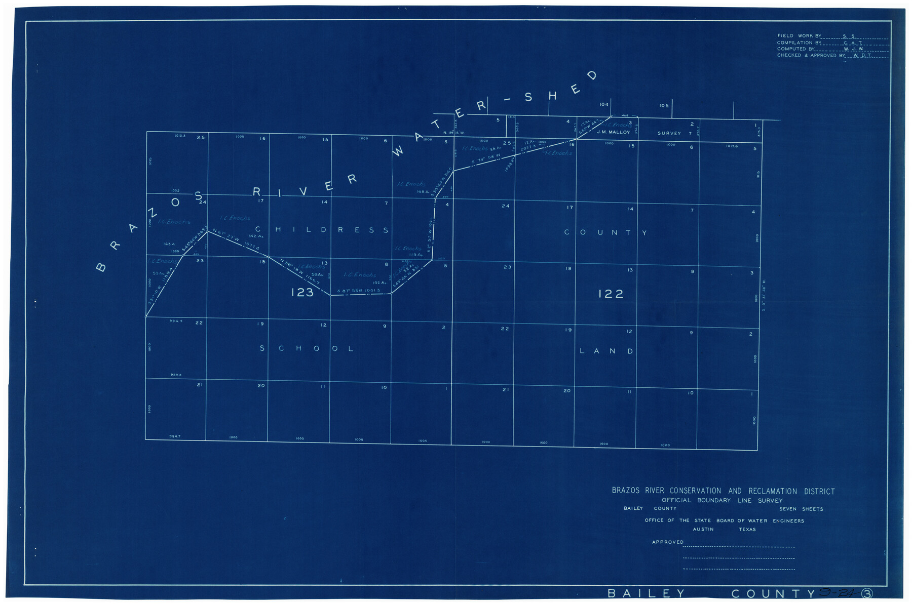 90127, Brazos River Conservation and Reclamation District Official Boundary Line Survey, Twichell Survey Records