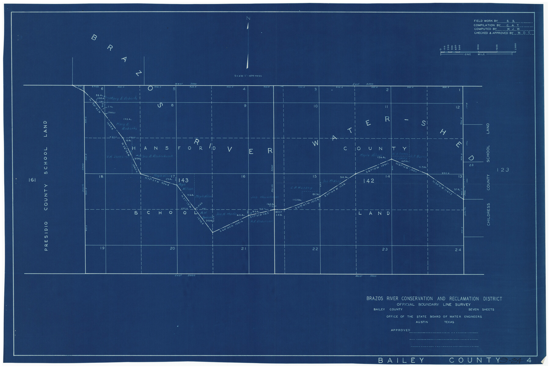 90128, Brazos River Conservation and Reclamation District Official Boundary Line Survey, Twichell Survey Records