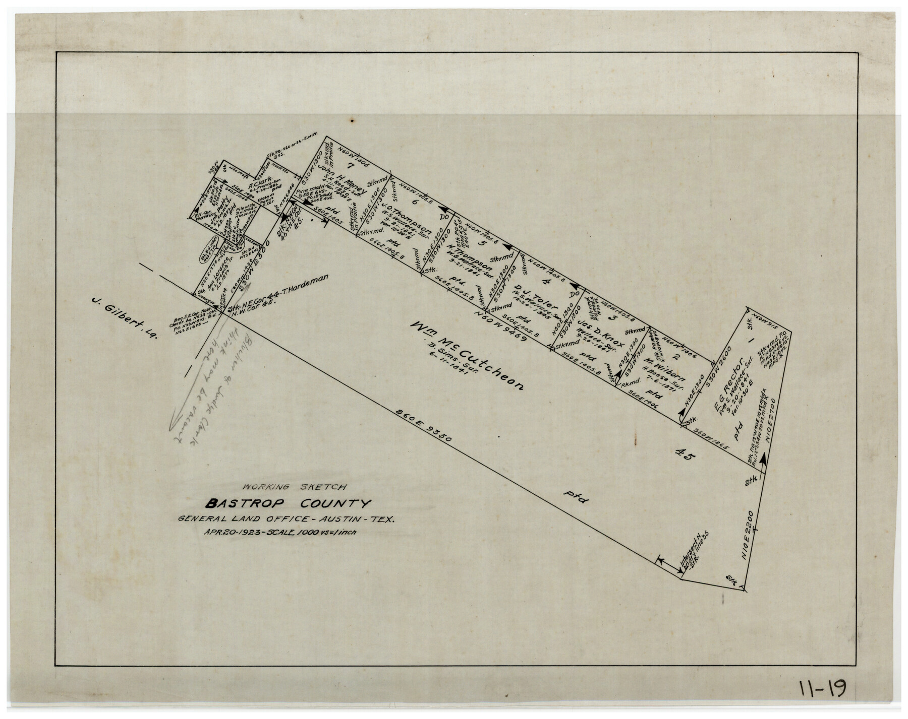 90146, Working Sketch Bastrop County, Twichell Survey Records