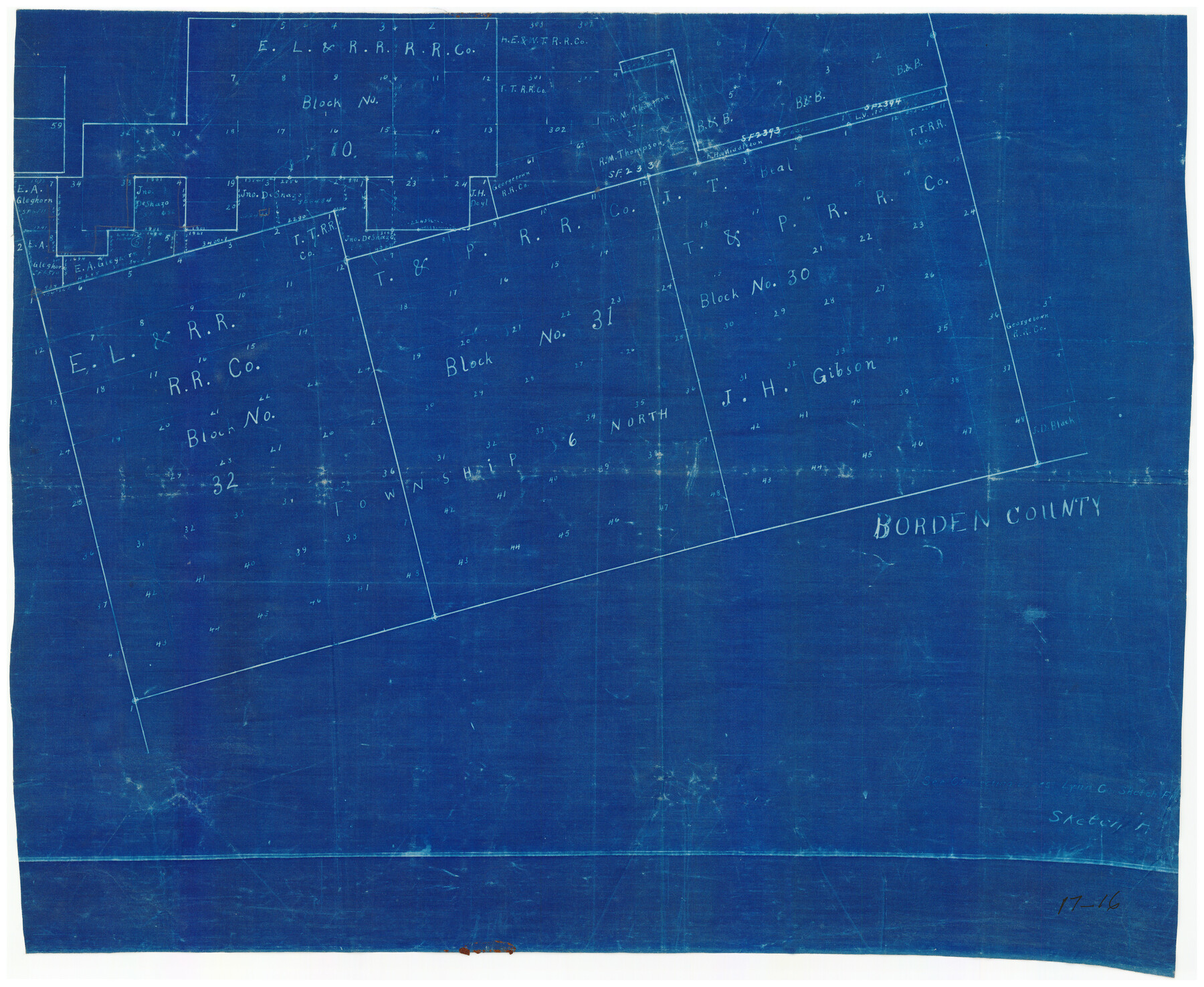 90216, [E. L. & R. R. RR. Co. Blocks 10 and 32, T. & P. R.R. Co. Blocks 30 and 31, Tsp 6N], Twichell Survey Records