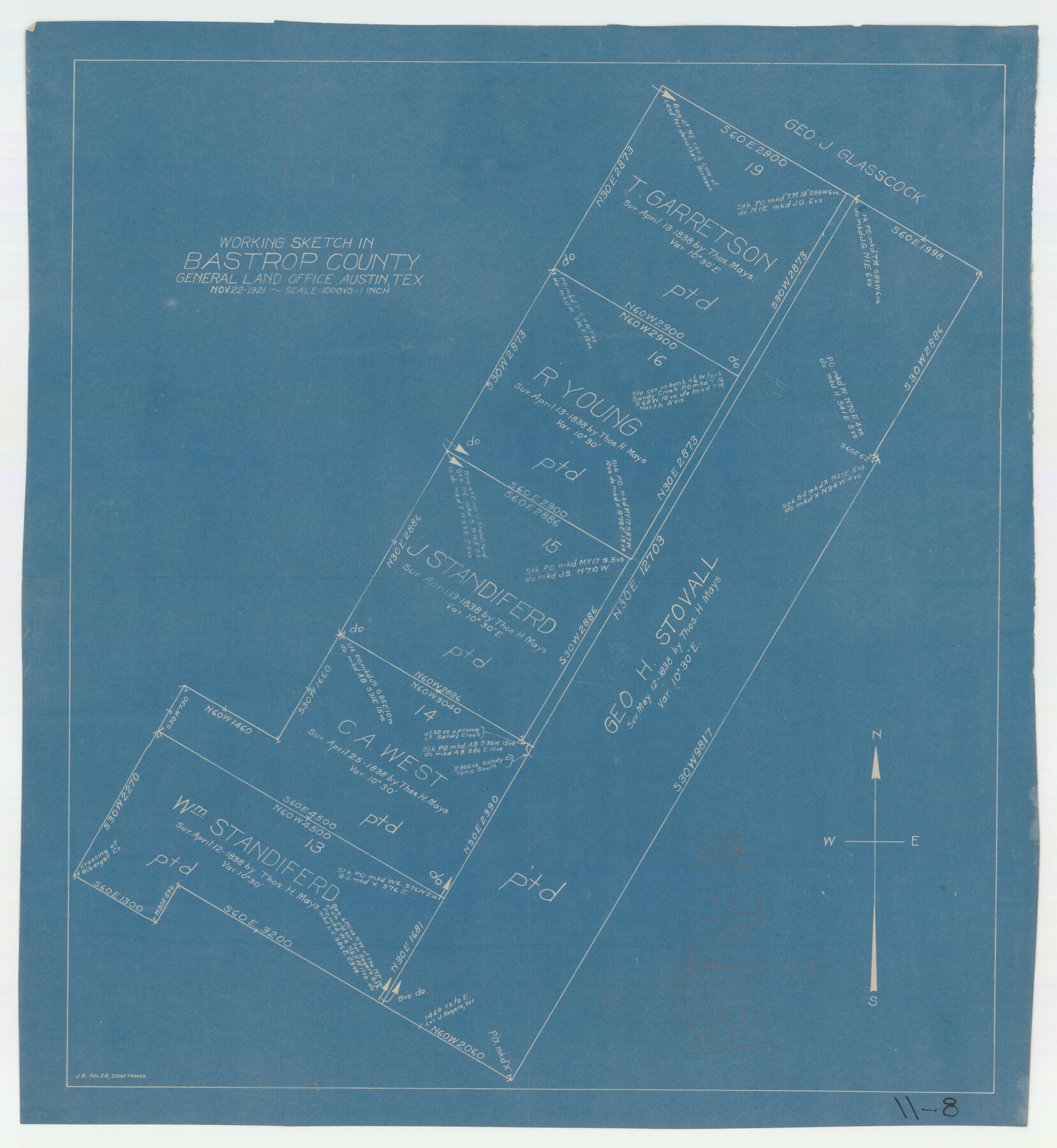 90233, Working Sketch in Bastrop County, Twichell Survey Records