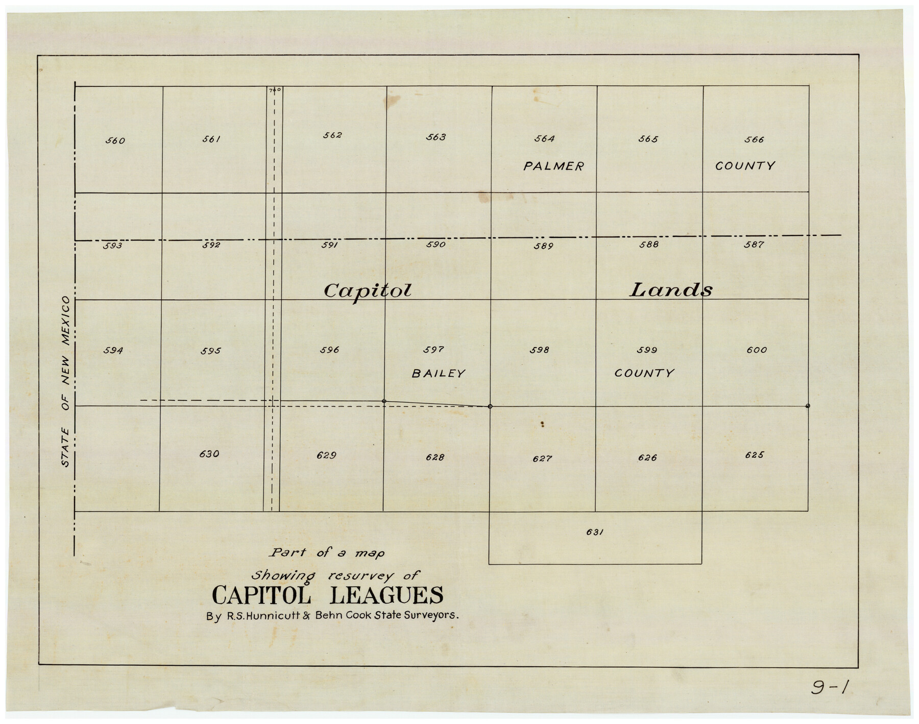 90276, Part of a map showing resurvey of Capitol Leagues by R. S. Hunnicutt & Behn Cook State Surveyors, Twichell Survey Records