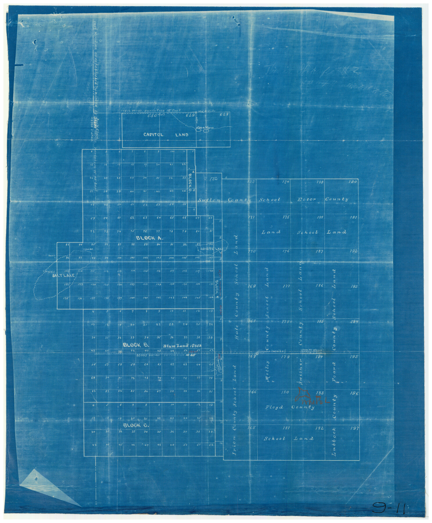 90282, [M. B. & B. Blocks A, B and C and various County School Land Leagues], Twichell Survey Records