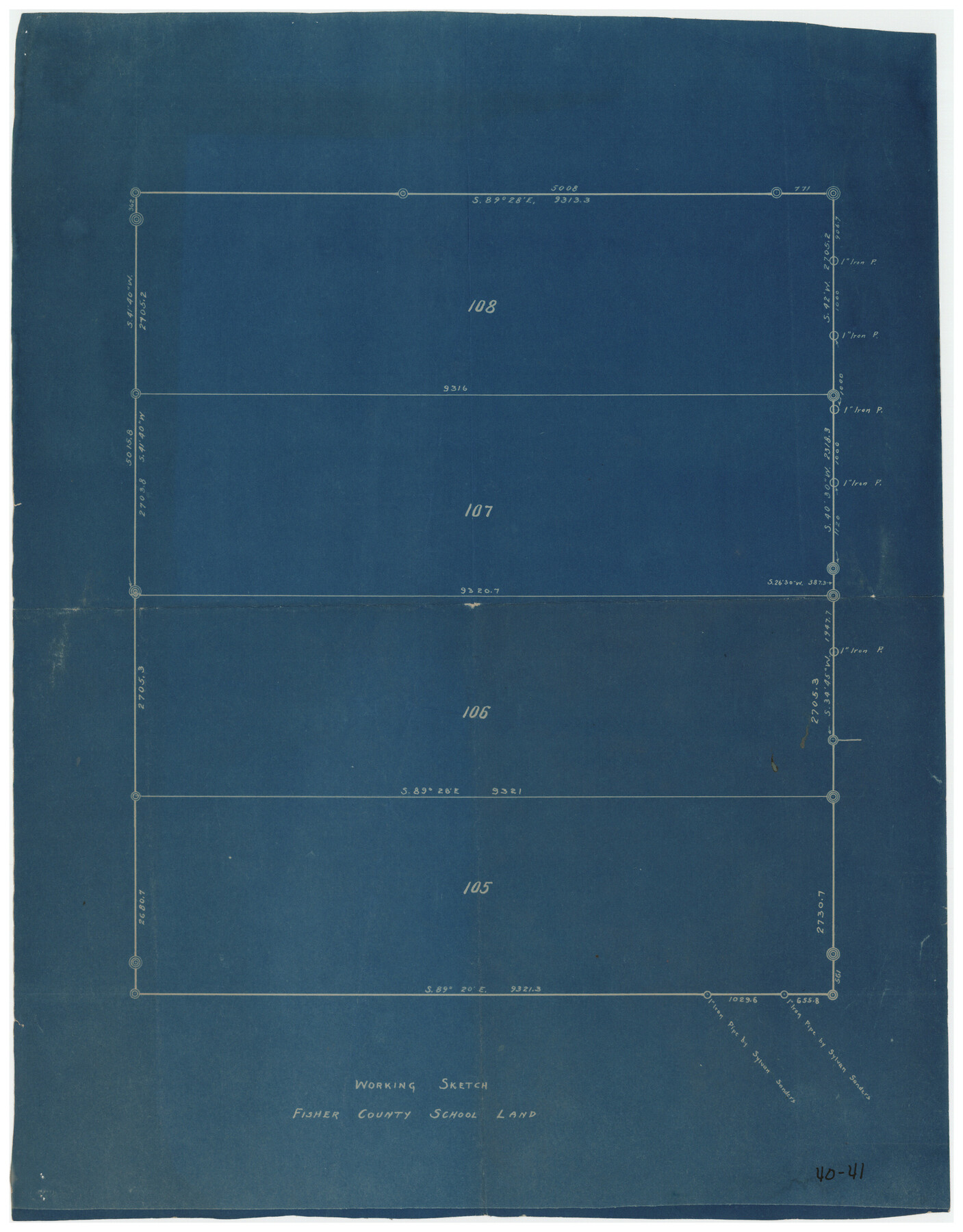 90294, Working Sketch Fisher County School Land [Leagues 105-108], Twichell Survey Records