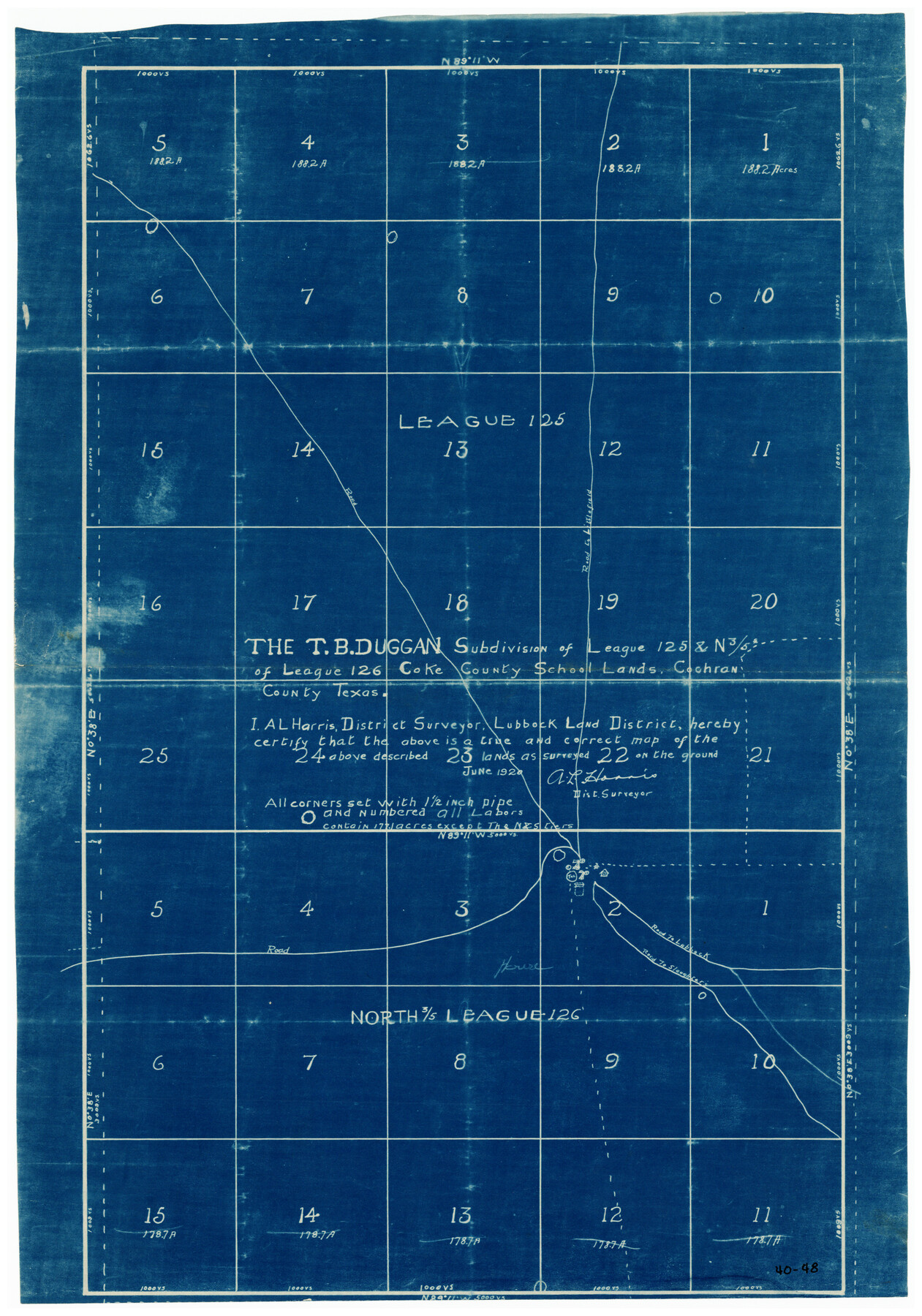 90300, The T. B. Duggan Subdivision of League 125 and N 3/5 of League 126, Coke County School Lands, Cochran County, Texas, Twichell Survey Records