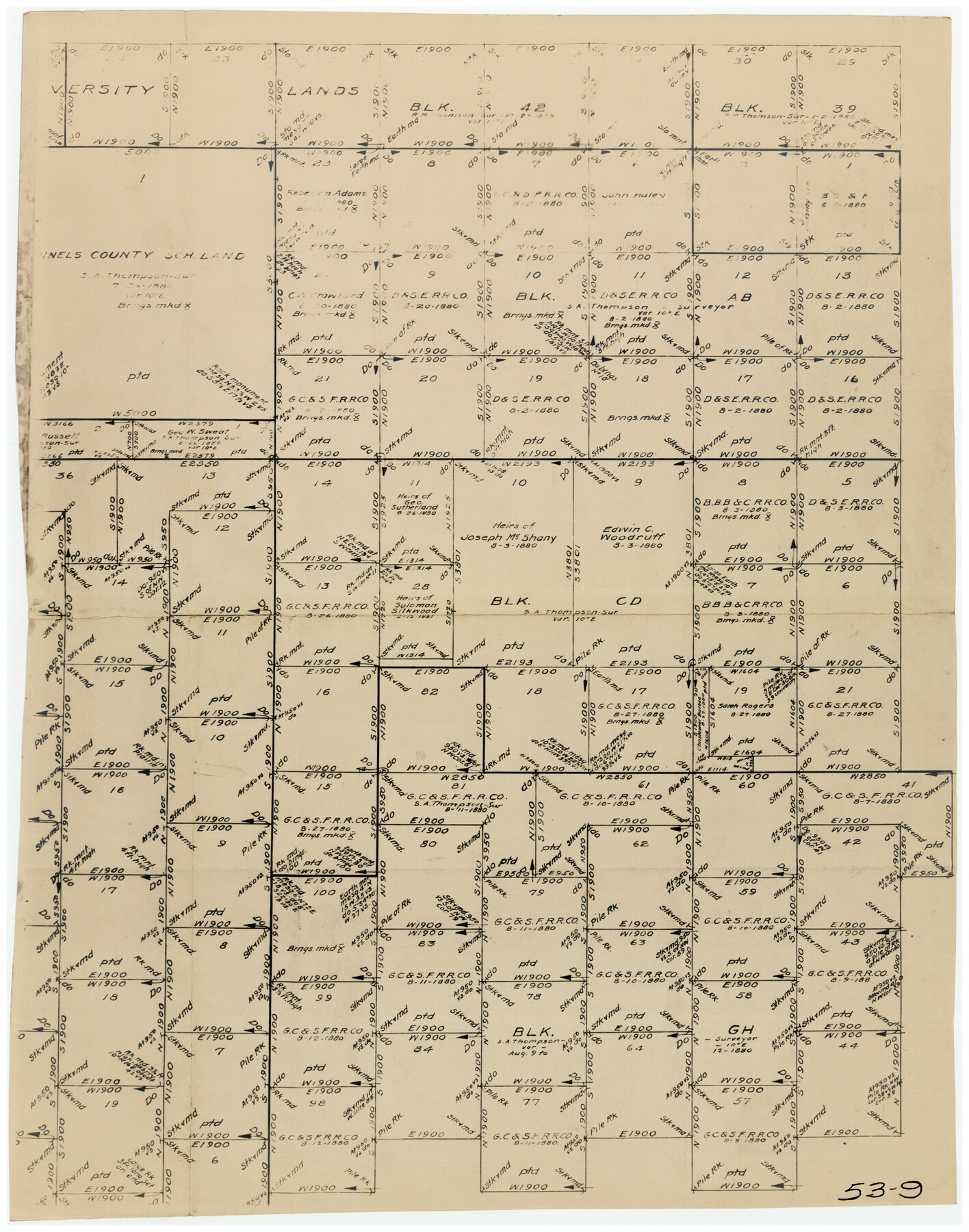 90310, [North part of G. C. & S. F. Block OP, Runnels County School Land and Blks. AB, CD and GH], Twichell Survey Records