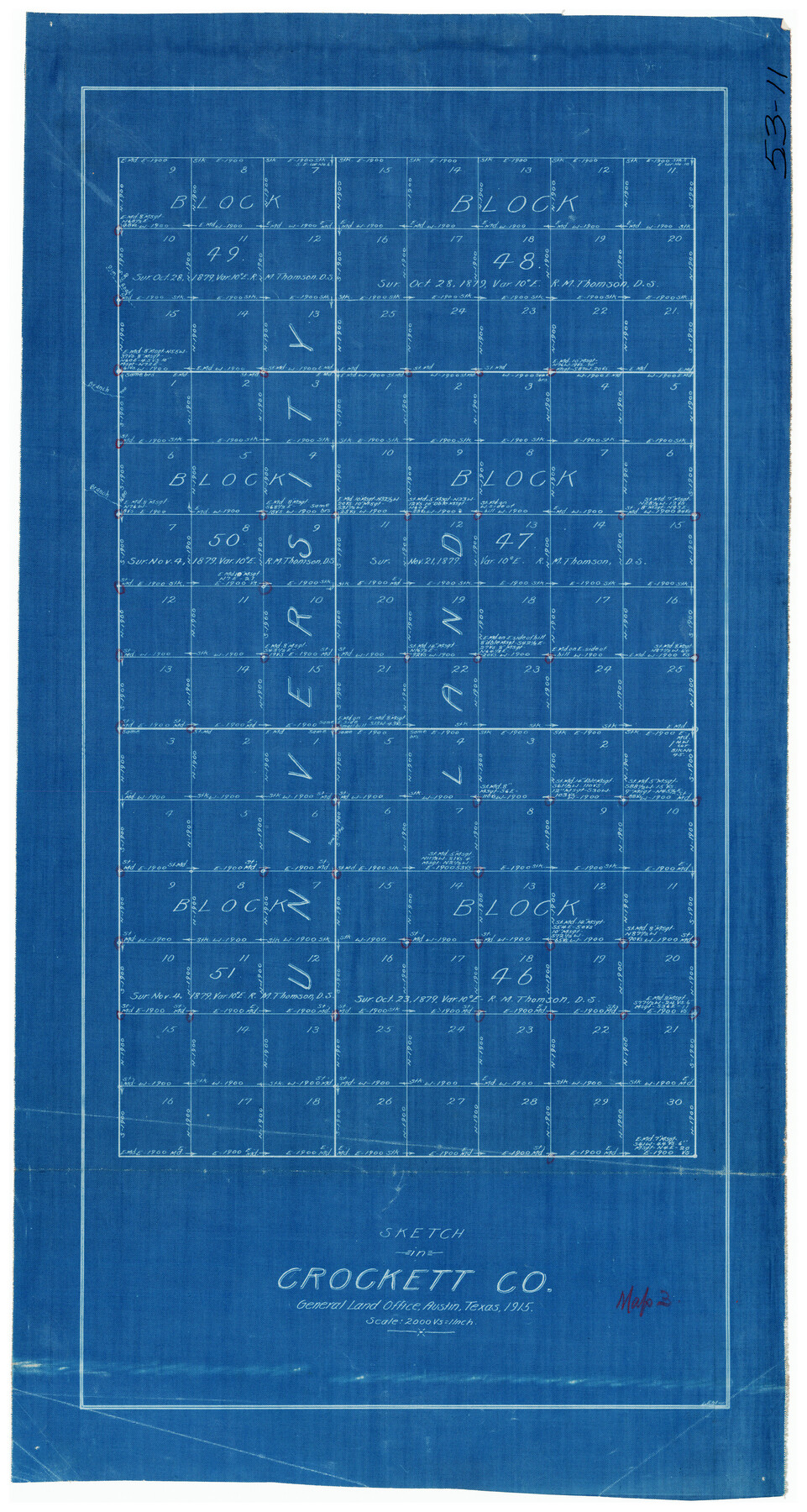 90312, Sketch in Crockett County [showing University Land Blocks 46-51], Twichell Survey Records