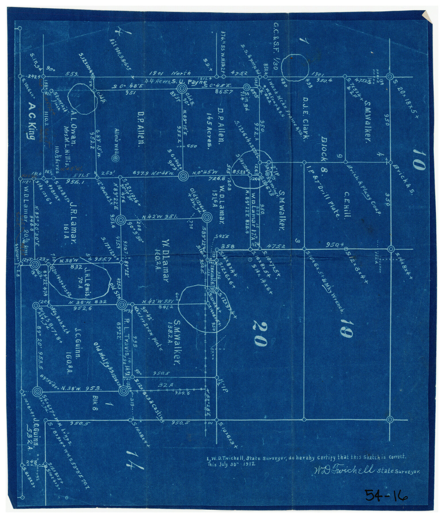 90334, [S. M. Walker, D. P. Allen, J. C. Guinn, J. R. Lamar and surrounding surveys], Twichell Survey Records